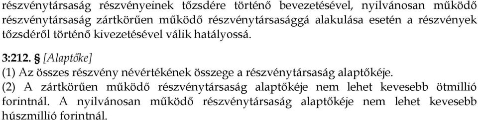 [Alaptőke] (1) Az összes részvény névértékének összege a részvénytársaság alaptőkéje.