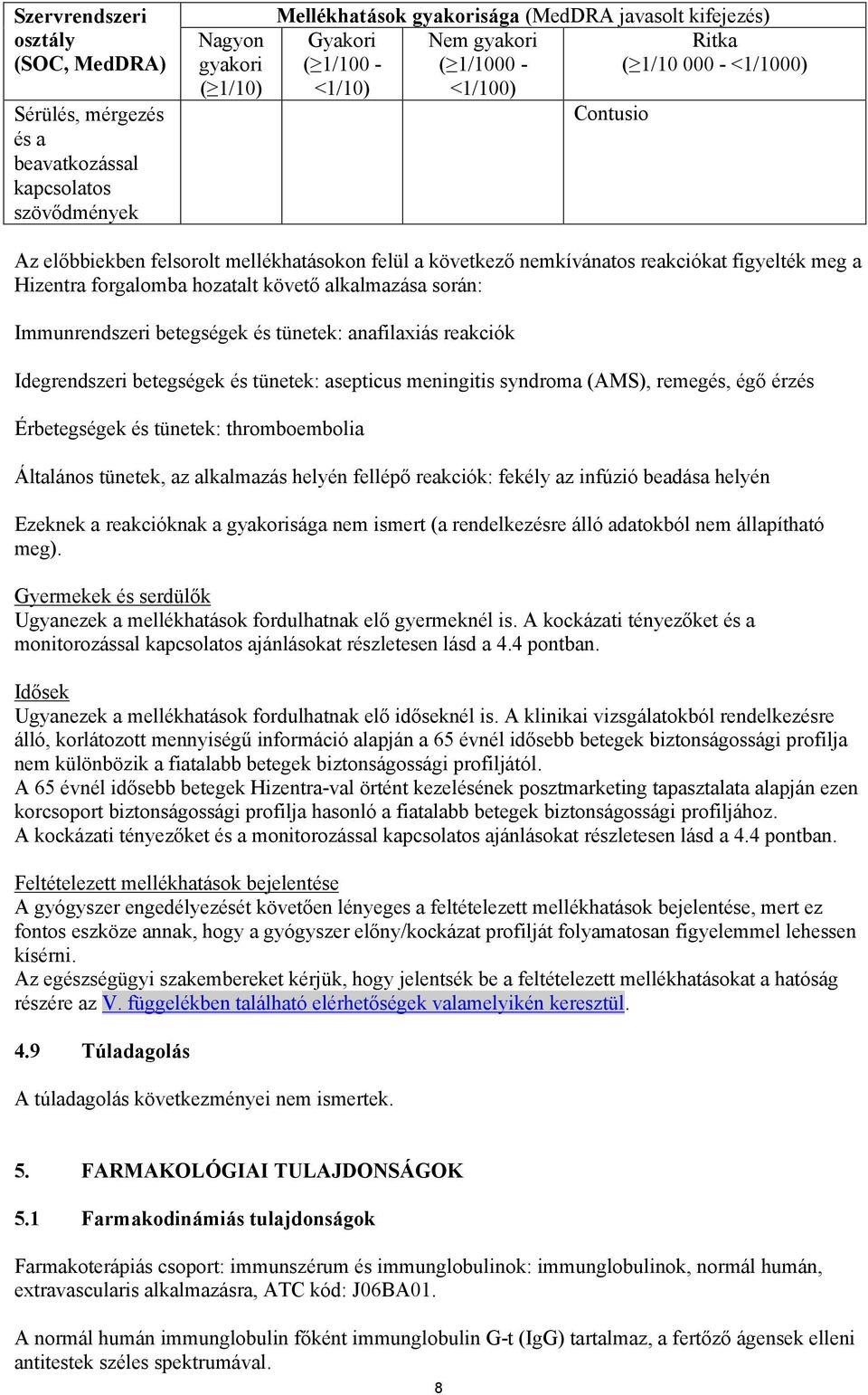 hozatalt követő alkalmazása során: Immunrendszeri betegségek és tünetek: anafilaxiás reakciók Idegrendszeri betegségek és tünetek: asepticus meningitis syndroma (AMS), remegés, égő érzés Érbetegségek