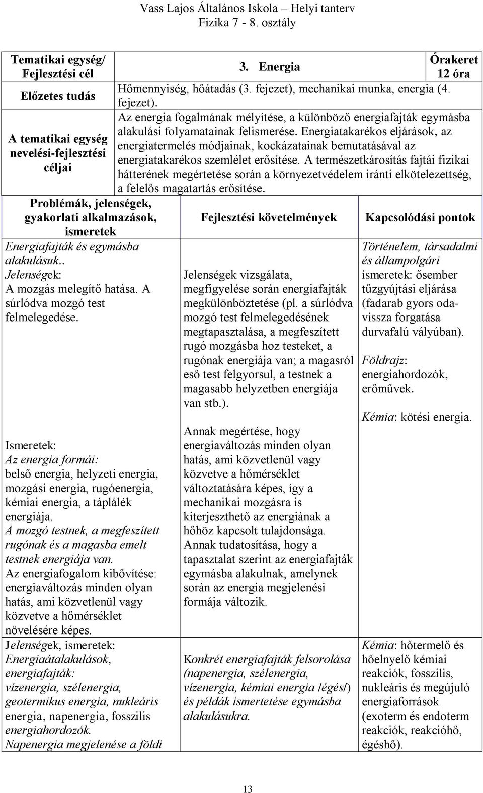 A mozgó testnek, a megfeszített rugónak és a magasba emelt testnek energiája van.