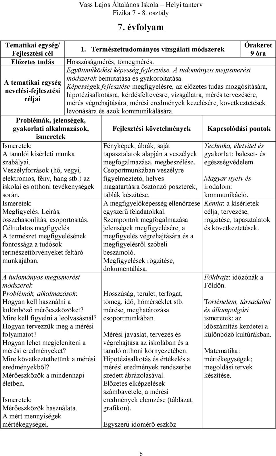 A természet megfigyelésének fontossága a tudósok természettörvényeket feltáró munkájában. A tudományos megismerési módszerek Problémák, alkalmazások: Hogyan kell használni a különböző mérőeszközöket?