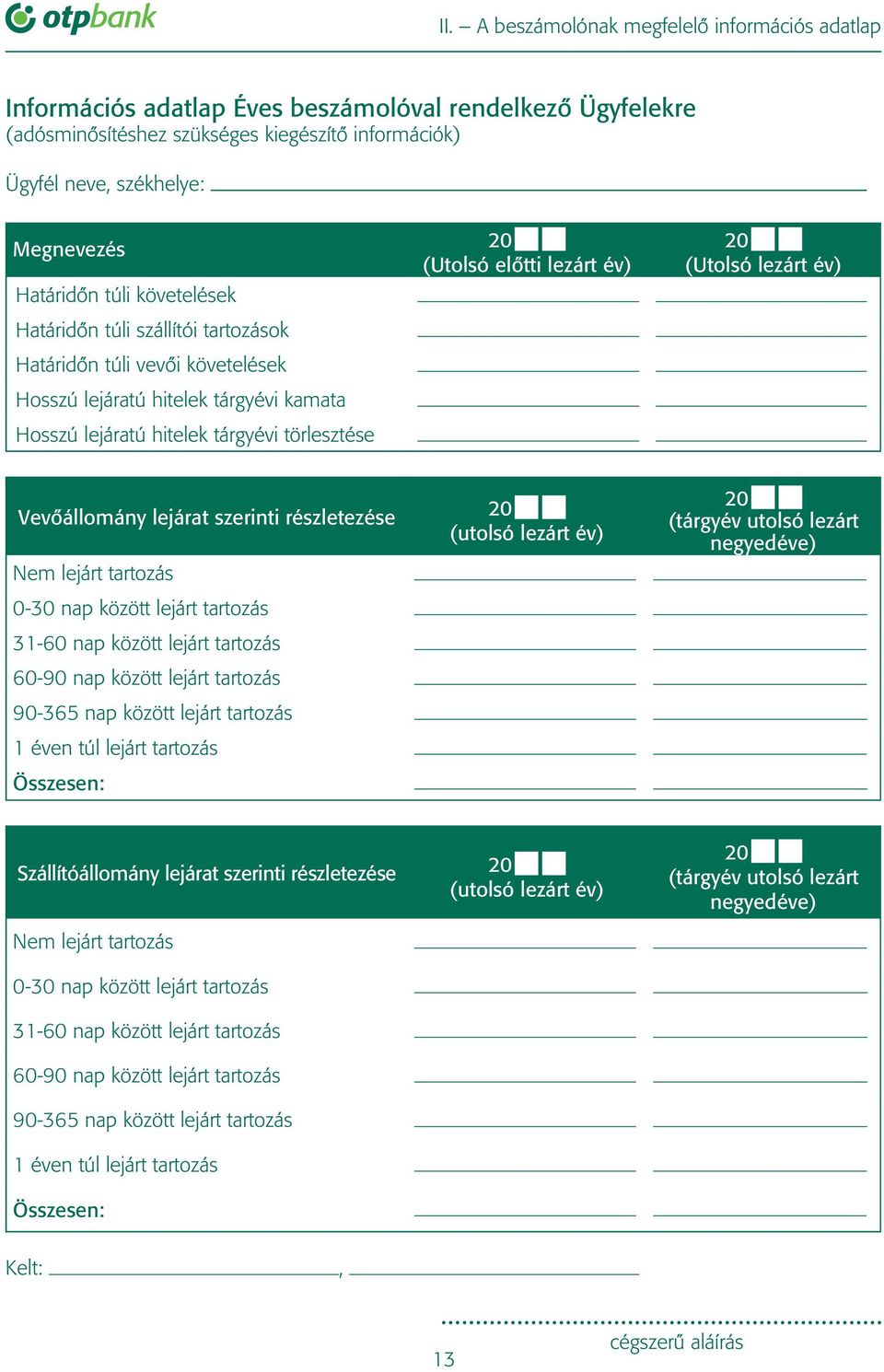 lezárt év) (Utolsó lezárt év) Vevôállomány lejárat szerinti részletezése Nem lejárt tartozás 0-30 nap között lejárt tartozás 31-60 nap között lejárt tartozás 60-90 nap között lejárt tartozás 90-365