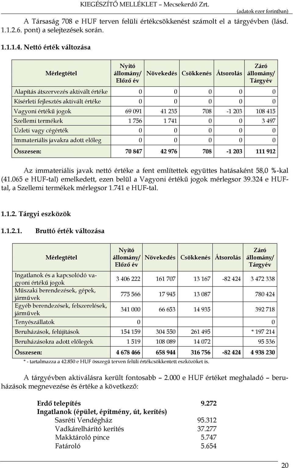 0 0 0 Vagyoni értékű jogok 69 091 41 235 708-1 203 108 415 Szellemi termékek 1 756 1 741 0 0 3 497 Üzleti vagy cégérték 0 0 0 0 0 Immateriális javakra adott előleg 0 0 0 0 0 Összesen: 70 847 42 976