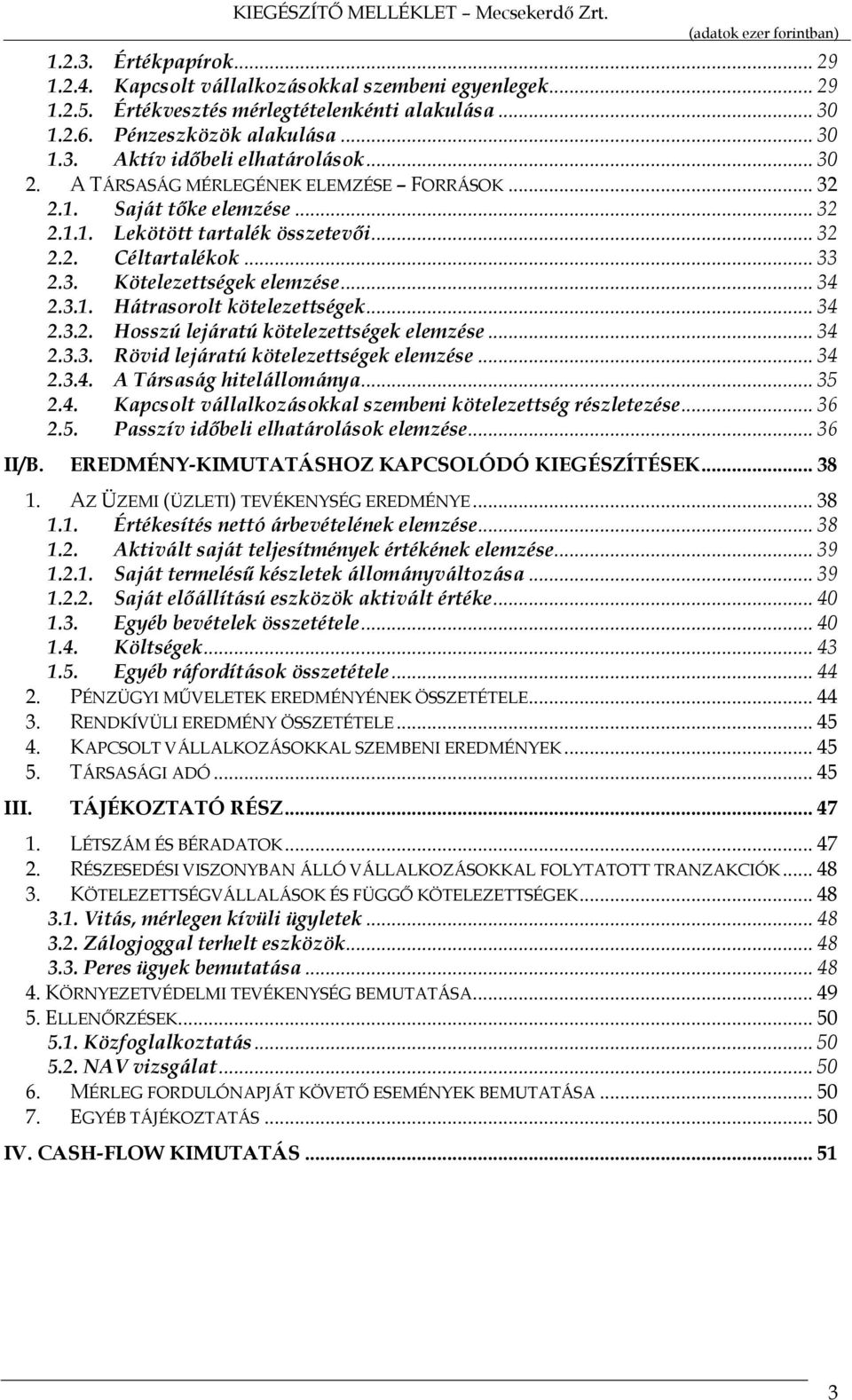 .. 34 2.3.2. Hosszú lejáratú kötelezettségek elemzése... 34 2.3.3. Rövid lejáratú kötelezettségek elemzése... 34 2.3.4. A Társaság hitelállománya... 35 2.4. Kapcsolt vállalkozásokkal szembeni kötelezettség részletezése.