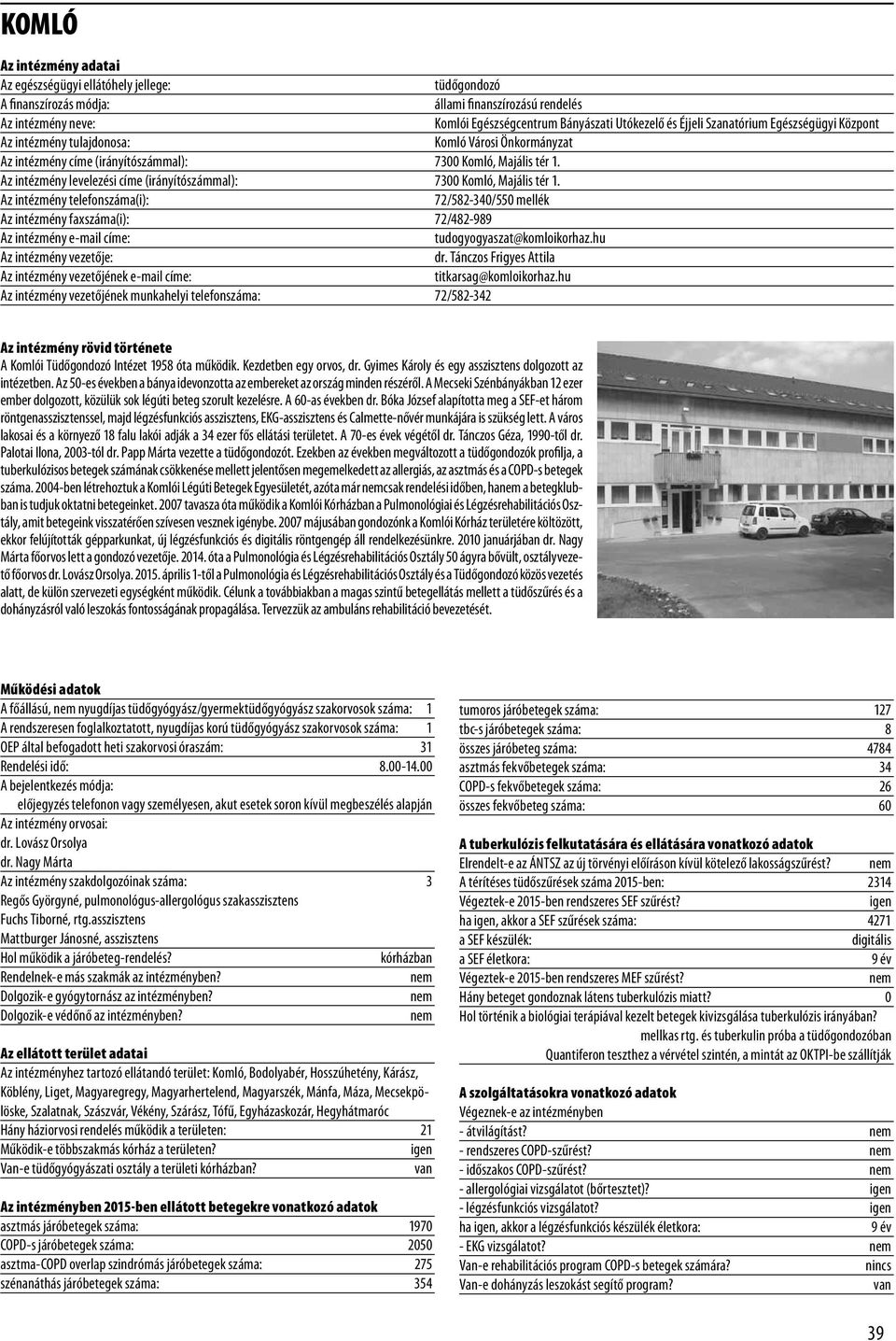 Az intézmény levelezési címe (irányítószámmal): 7300 Komló, Majális tér 1.