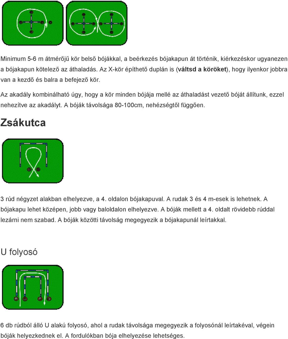 Az akadály kombinálható úgy, hogy a kör minden bójája mellé az áthaladást vezető bóját állítunk, ezzel nehezítve az akadályt. A bóják távolsága 80 100cm, nehézségtől függően.