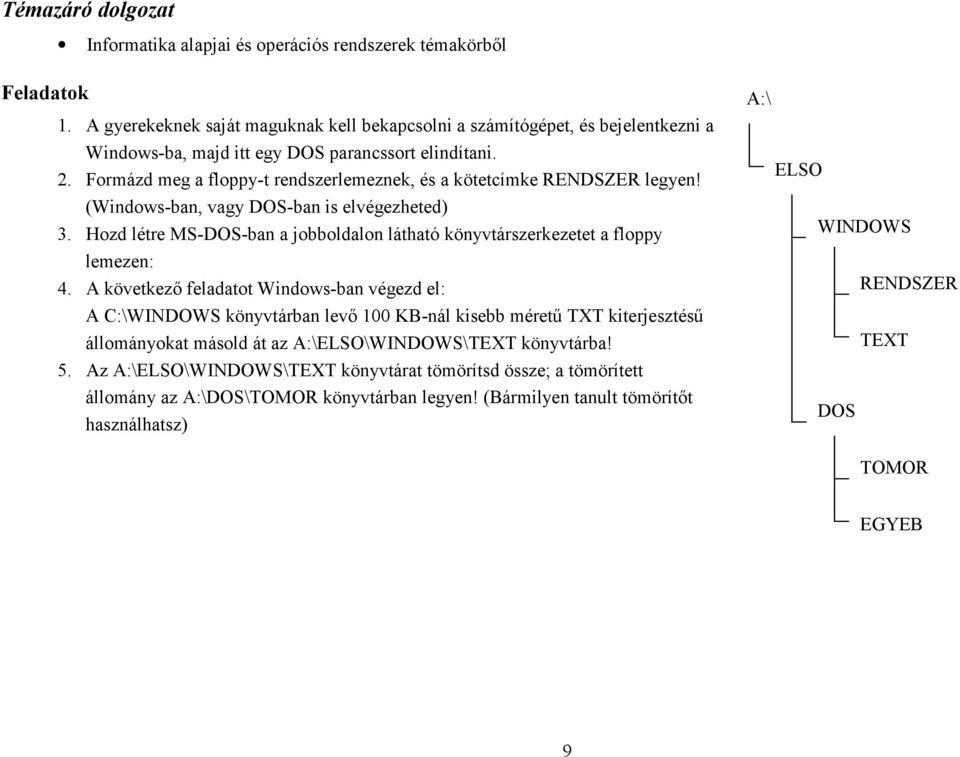 Formázd meg a floppy-t rendszerlemeznek, és a kötetcímke RENDSZER legyen! (Windows-ban, vagy DOS-ban is elvégezheted) 3.