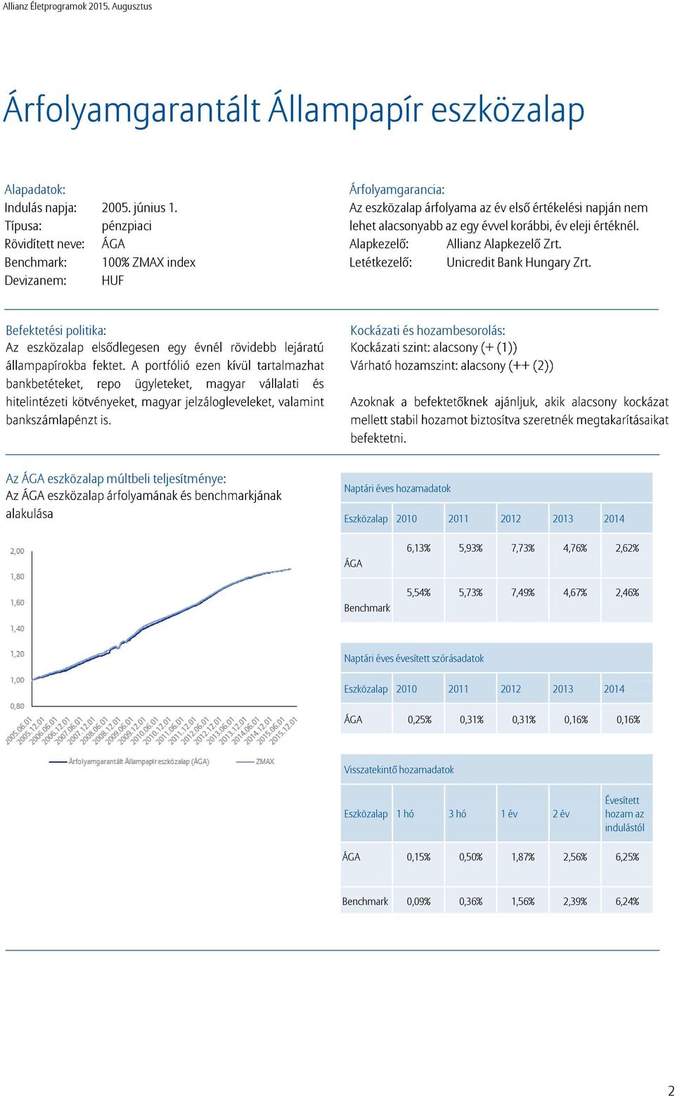 eleji értéknél. Alapkezelő: Allianz Alapkezelő Zrt. Letétkezelő: Unicredit Bank Hungary Zrt.