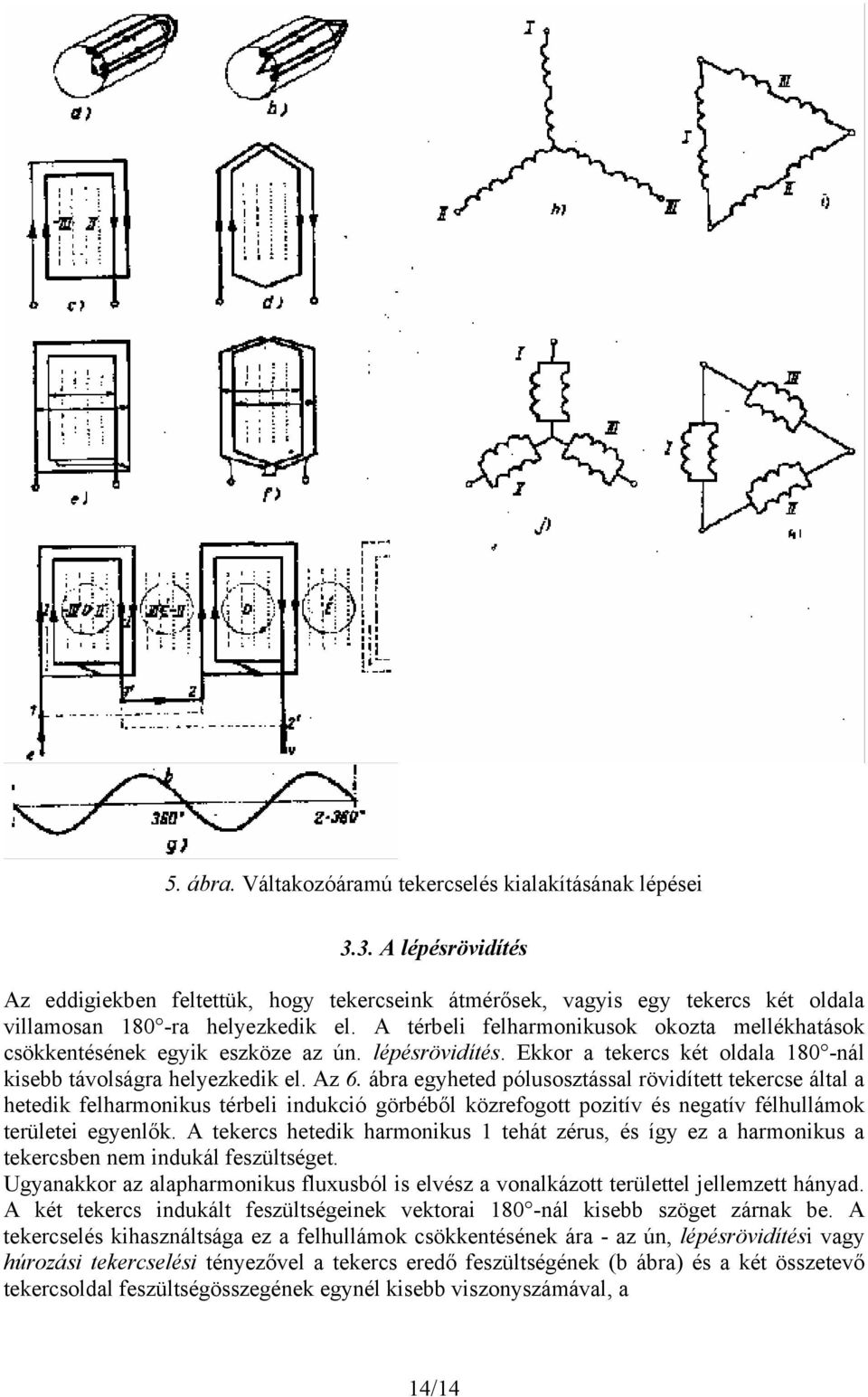 ábra egyheted pólusosztással rövidített tekercse által a hetedik felharmonikus térbeli indukció görbéből közrefogott pozitív és negatív félhullámok területei egyenlők.