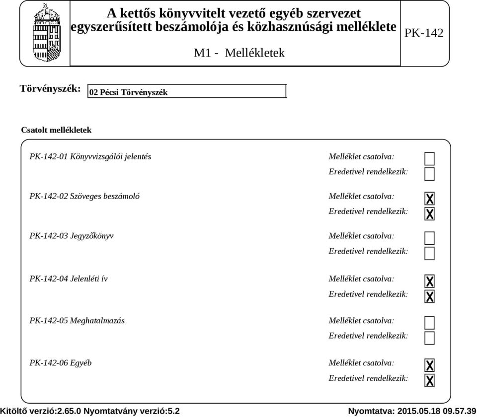 rendelkezik: Melléklet csatolva: Eredetivel rendelkezik: -04 Jelenléti ív Melléklet csatolva: Eredetivel