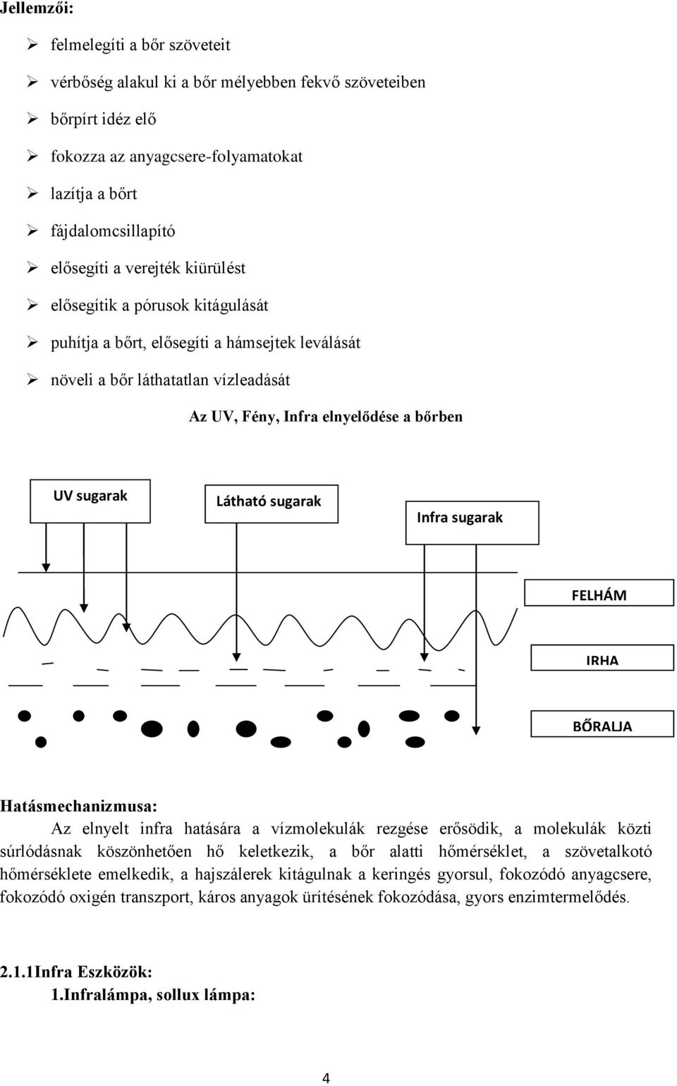 Infra sugarak FELHÁM IRHA BŐRALJA Hatásmechanizmusa: Az elnyelt infra hatására a vízmolekulák rezgése erősödik, a molekulák közti súrlódásnak köszönhetően hő keletkezik, a bőr alatti hőmérséklet, a