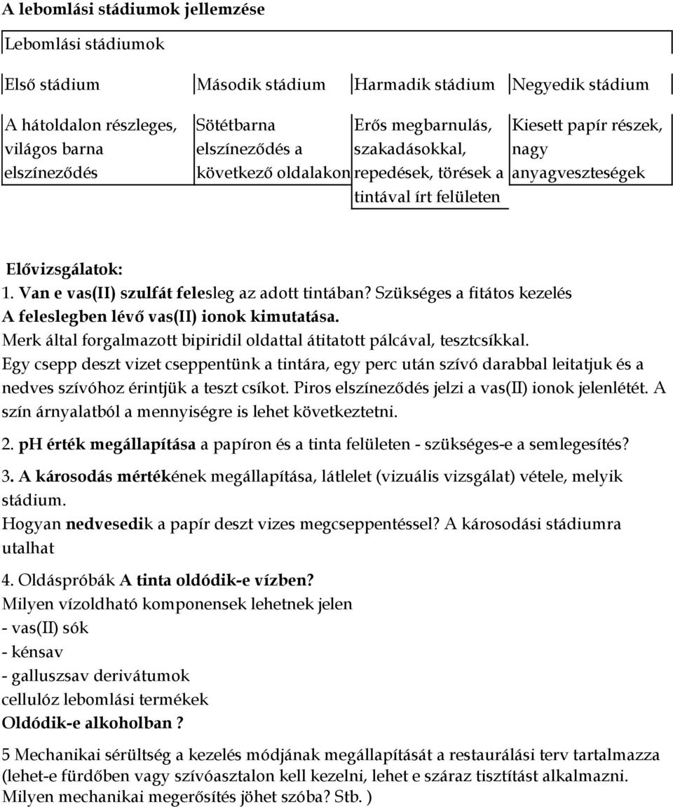 Van e vas(ii) szulfát felesleg az adott tintában? Szükséges a fitátos kezelés A feleslegben lévő vas(ii) ionok kimutatása. Merk által forgalmazott bipiridil oldattal átitatott pálcával, tesztcsíkkal.