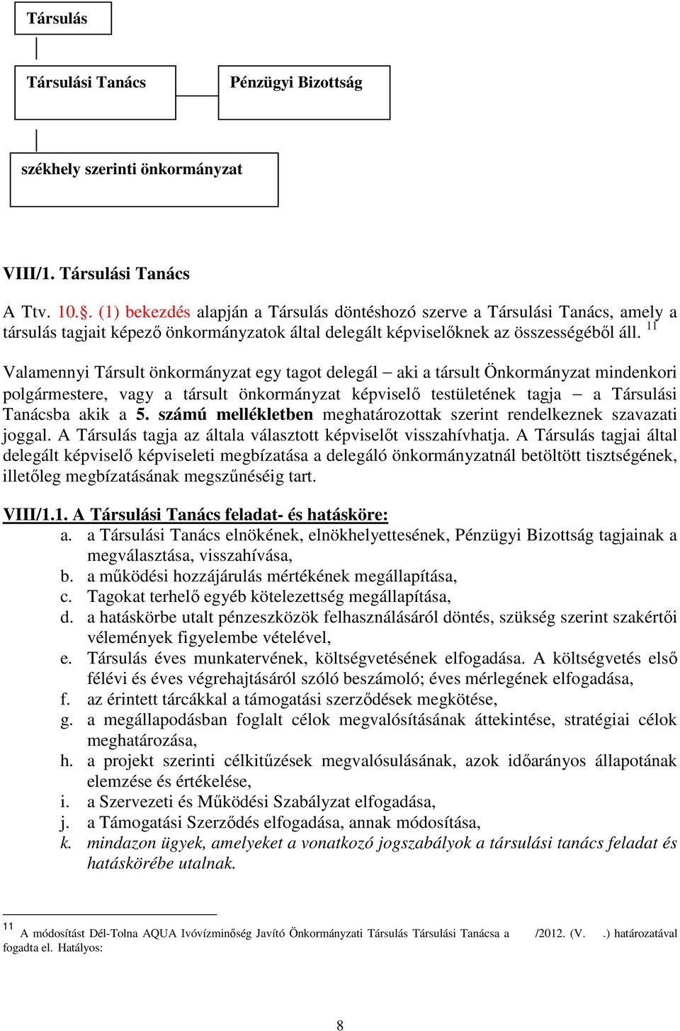 11 Valamennyi Társult önkormányzat egy tagot delegál aki a társult Önkormányzat mindenkori polgármestere, vagy a társult önkormányzat képviselő testületének tagja a Társulási Tanácsba akik a 5.