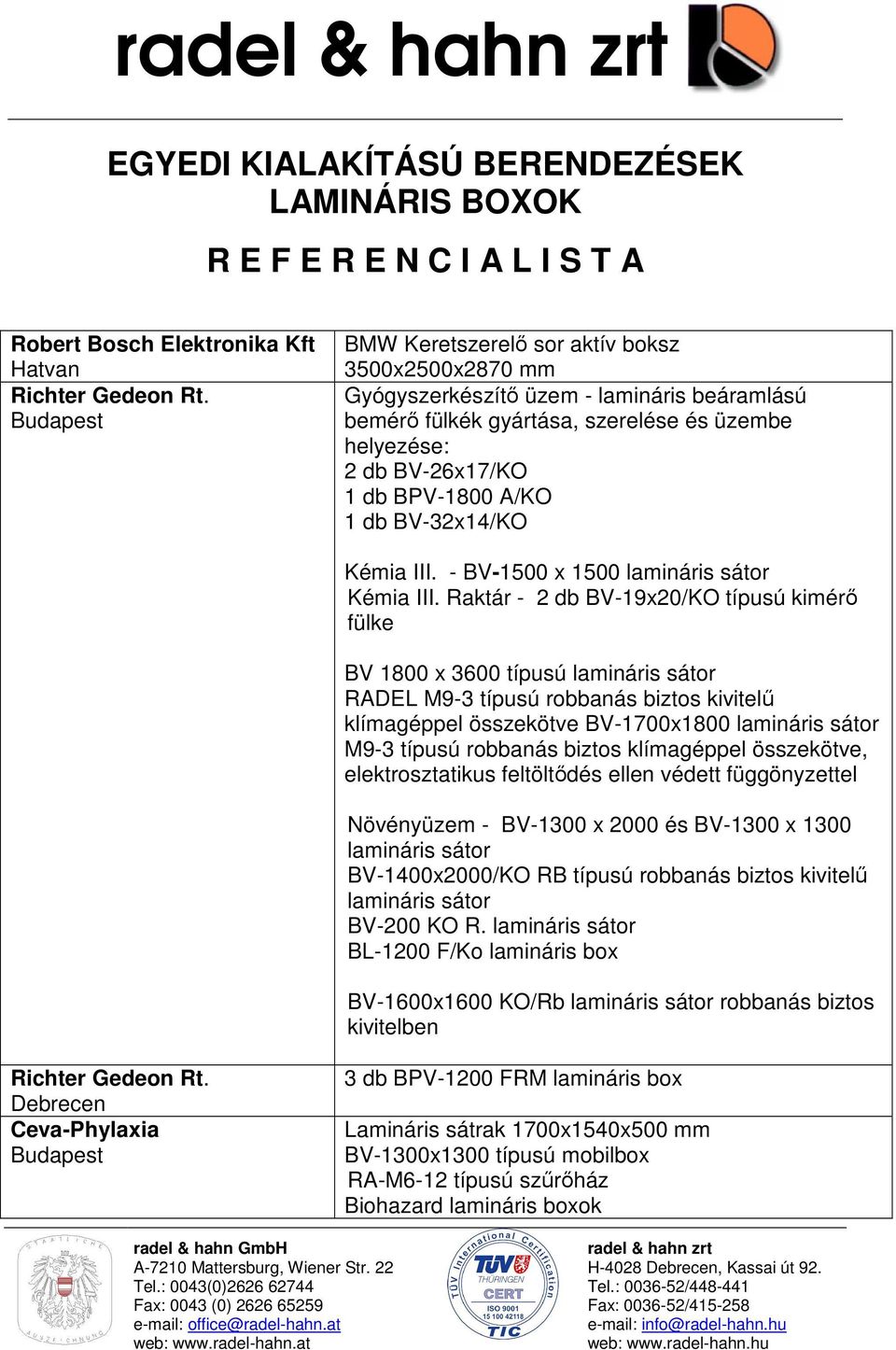 Raktár - 2 db BV-19x20/KO típusú kimérő fülke BV 1800 x 3600 típusú lamináris sátor RADEL M9-3 típusú robbanás biztos kivitelű klímagéppel összekötve BV-1700x1800 lamináris sátor M9-3 típusú robbanás