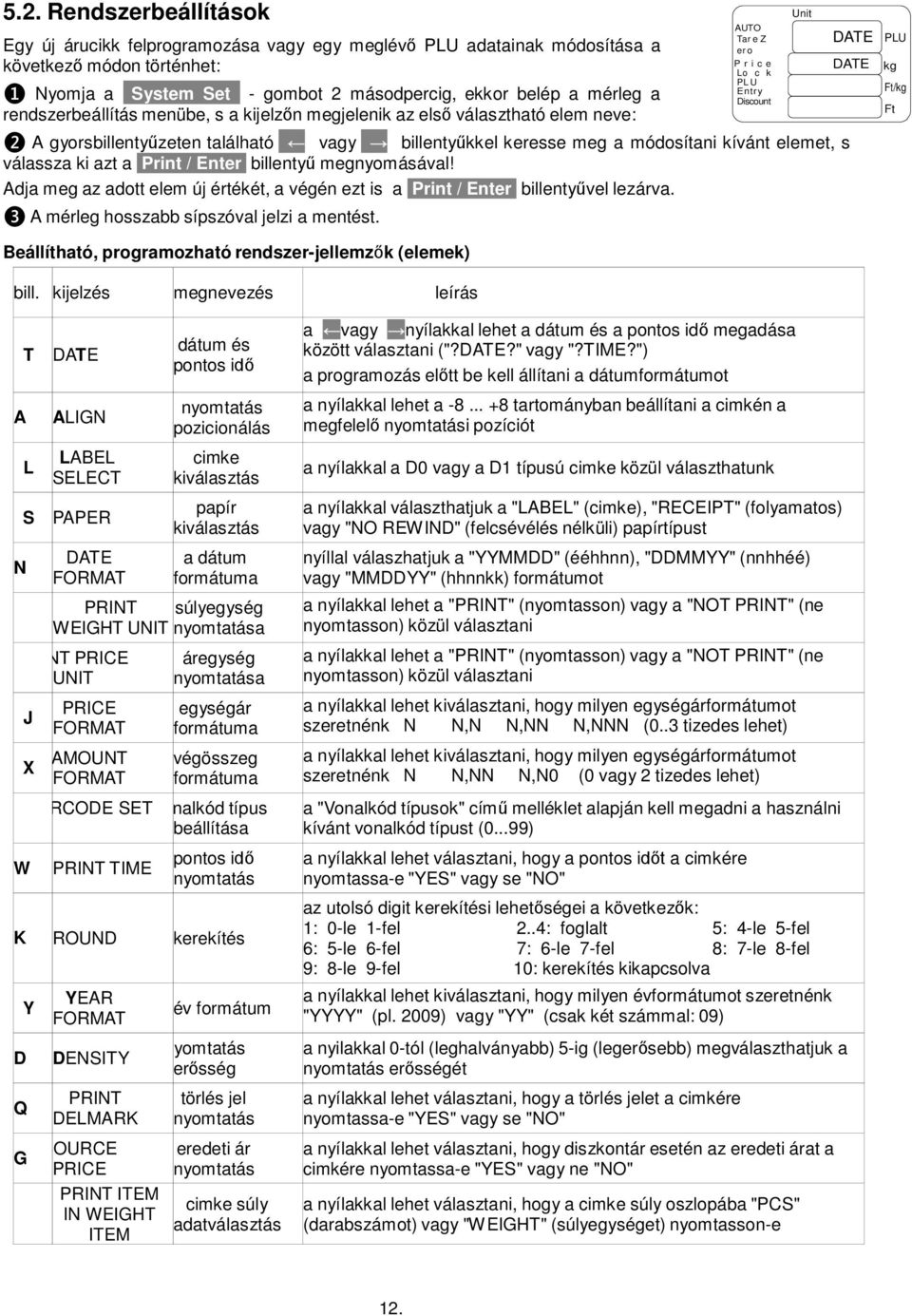 elemet, s válassza ki azt a Print / Enter billentyű megnyomásával! Adja meg az adott elem új értékét, a végén ezt is a Print / Enter billentyűvel lezárva.