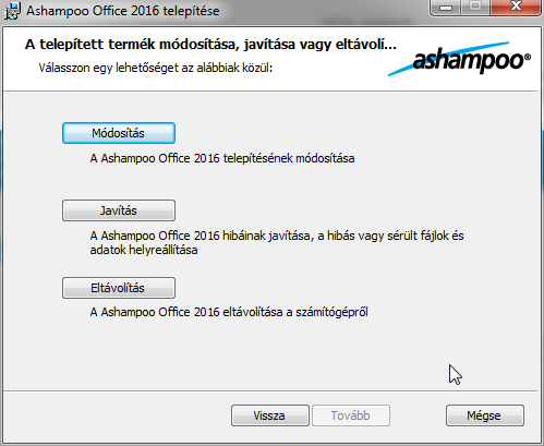 18 KEZDŐ LÉPÉSEK A program módosítása, eltávolítása A program módosításához ismét a telepítőt kell elindítanunk. Ekkor azonban a fenti 5.