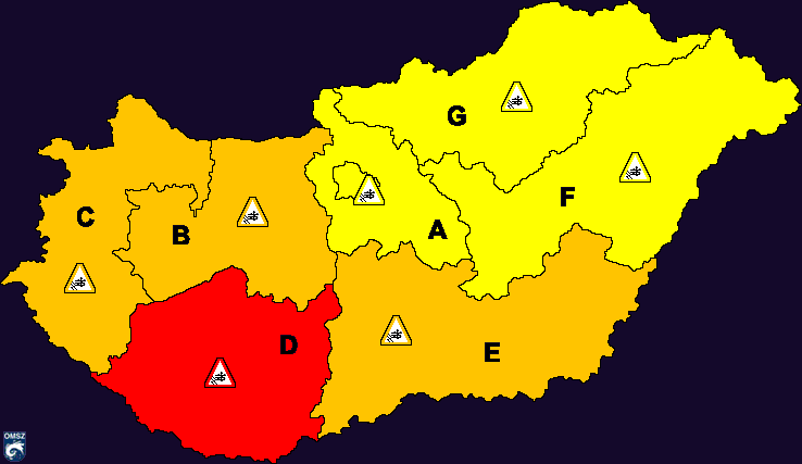 piros riasztás a Dél-Dunántúli régióra (lenti kép) a