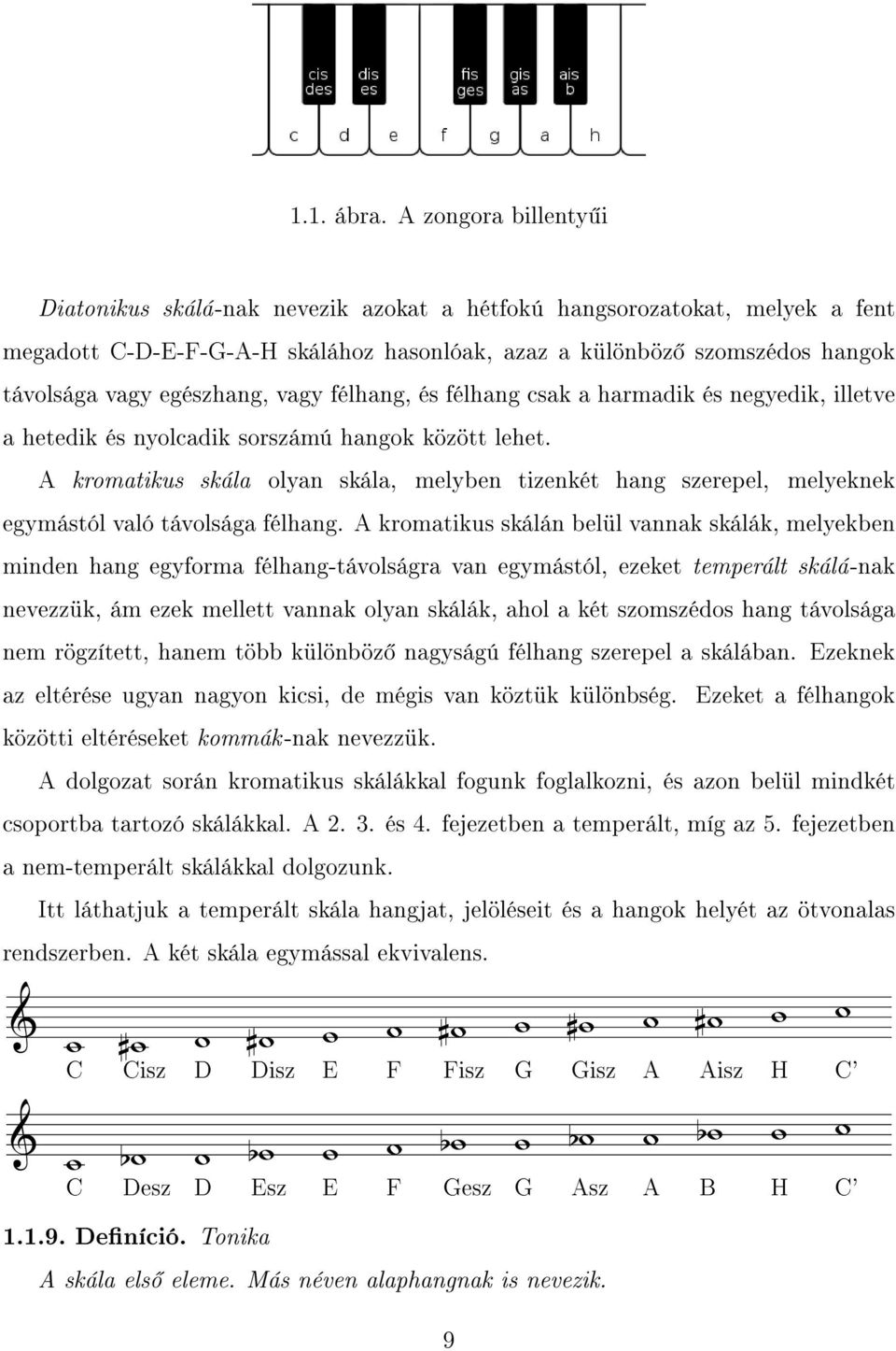 egészhang, vagy félhang, és félhang csak a harmadik és negyedik, illetve a hetedik és nyolcadik sorszámú hangok között lehet.