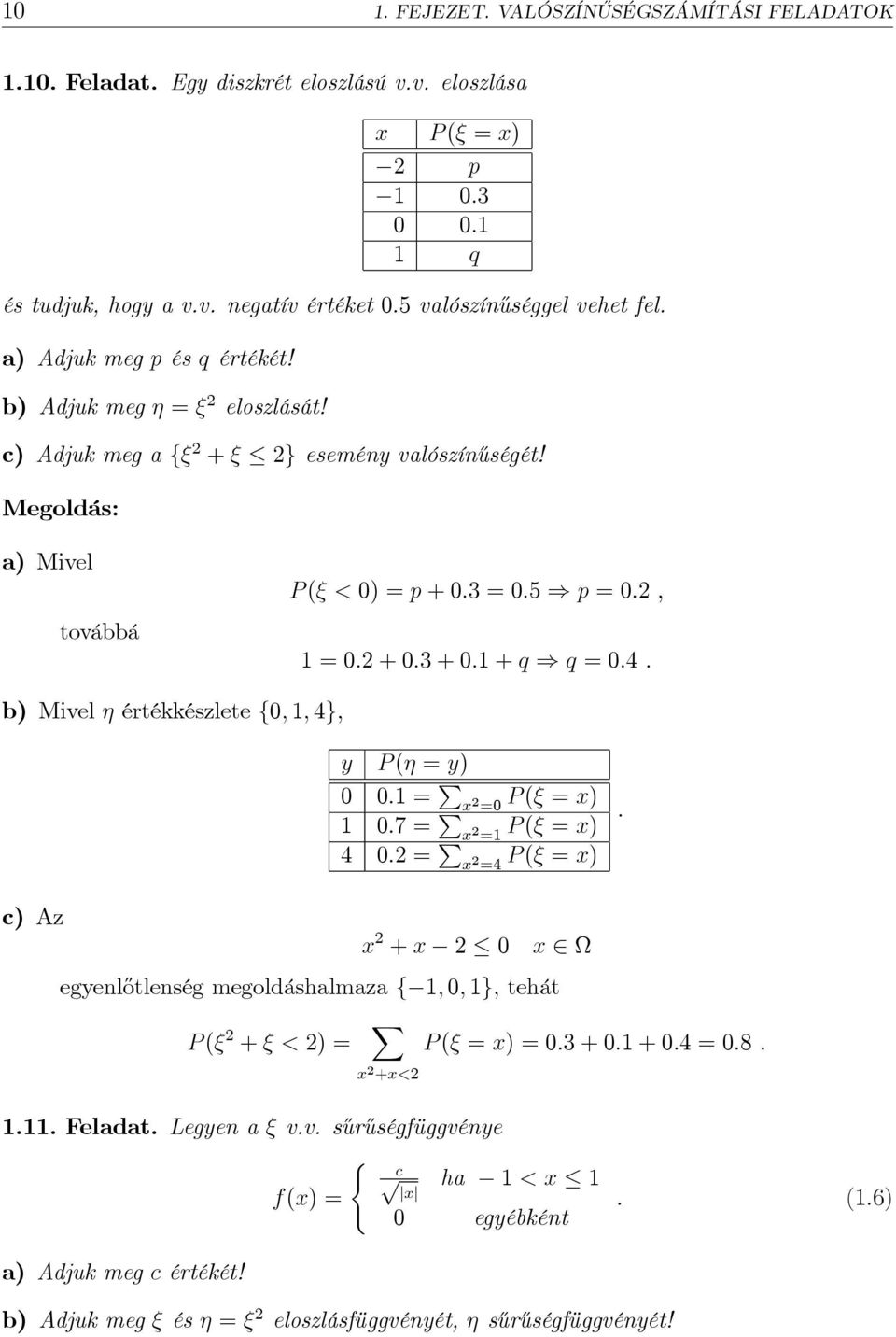 b) Mivel értékkészlete f; ; g, y P ( y) : P x P ( x) :7 P.