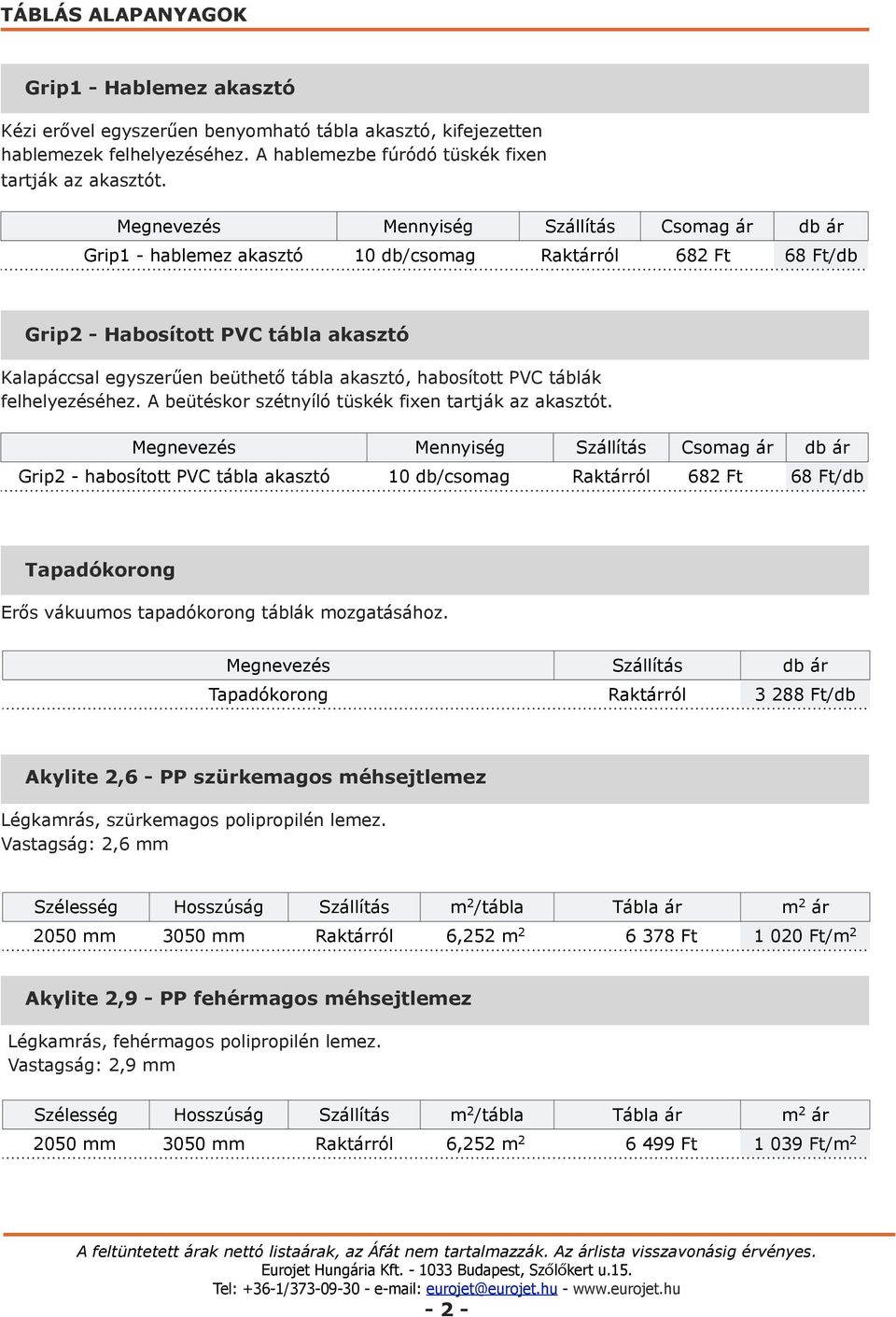 habosított PVC táblák felhelyezéséhez. A beütéskor szétnyíló tüskék fixen tartják az akasztót.