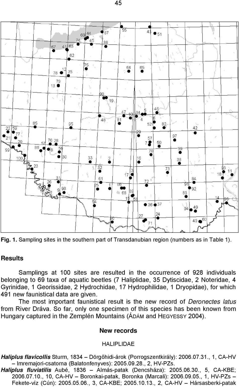 Hydrochidae, 17 Hydrophilidae, 1 Dryopidae), for which 491 new faunistical data are given. The most important faunistical result is the new record of Deronectes latus from River Dráva.