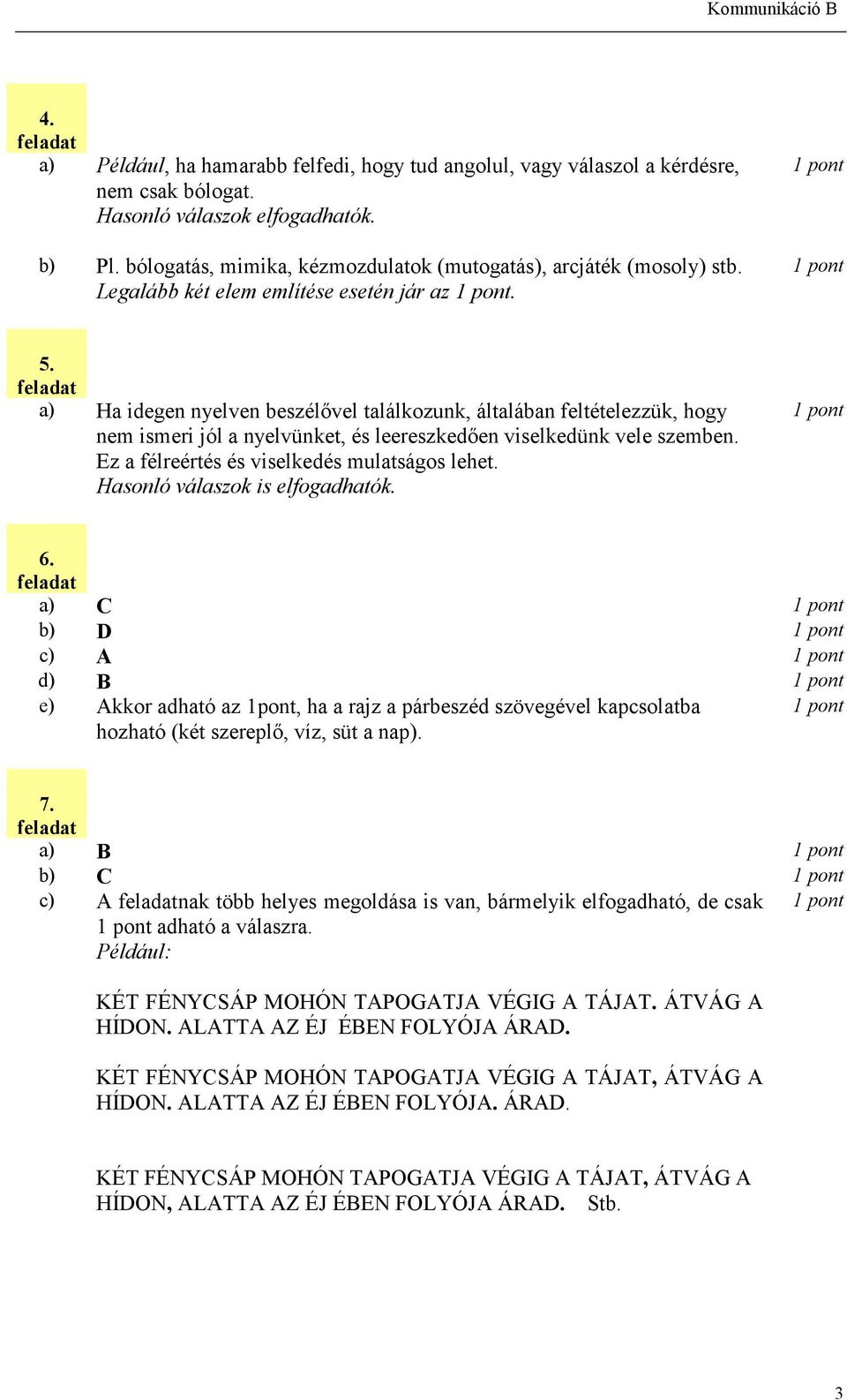 Ez a félreértés és viselkedés mulatságos lehet. Hasonló válaszok is elfogadhatók. 6.