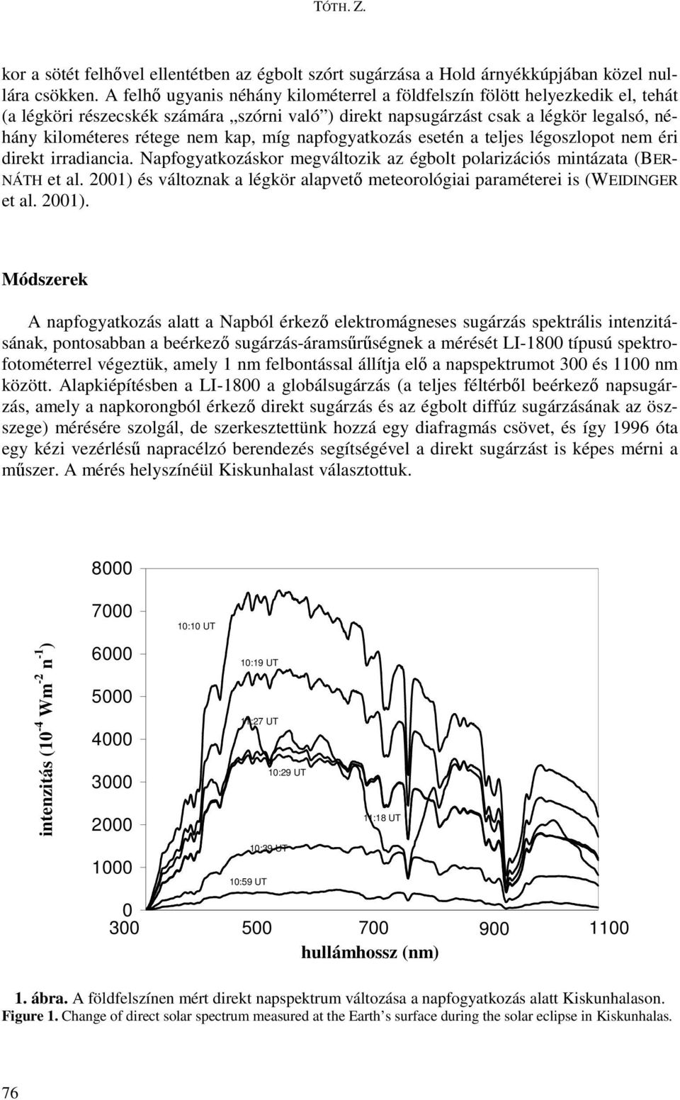kap, míg napfogyatkozás esetén a teljes légoszlopot nem éri direkt irradiancia. Napfogyatkozáskor megváltozik az égbolt polarizációs mintázata (BER- NÁTH et al.