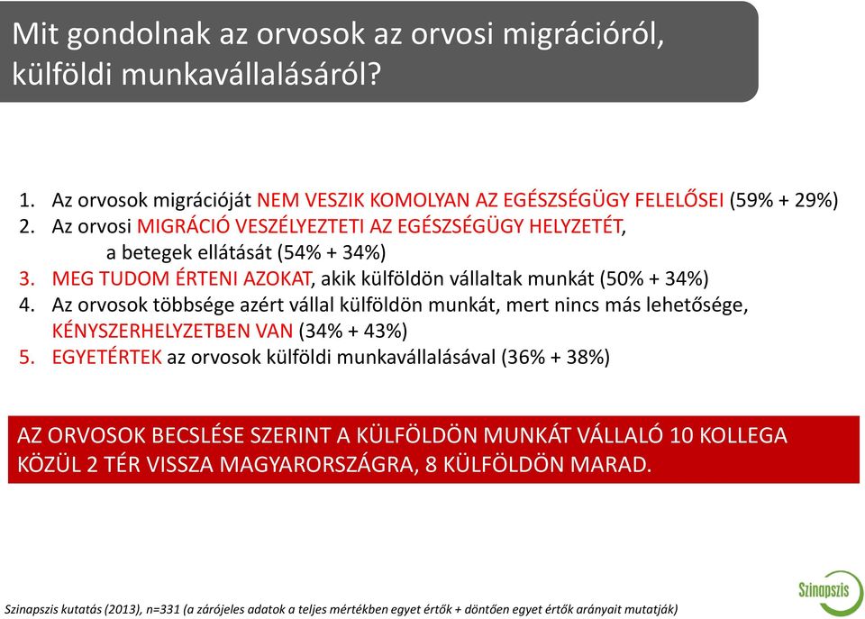 Az orvosok többsége azért vállal külföldön munkát, mert nincs más lehetősége, KÉNYSZERHELYZETBEN VAN (34% + 43%) 5.