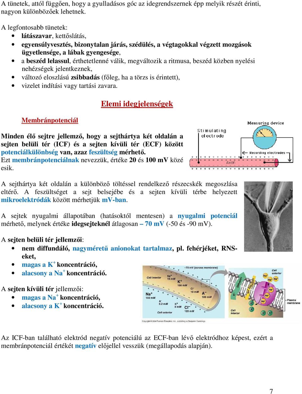 válik, megváltozik a ritmusa, beszéd közben nyelési nehézségek jelentkeznek, változó eloszlású zsibbadás (főleg, ha a törzs is érintett), vizelet indítási vagy tartási zavara.