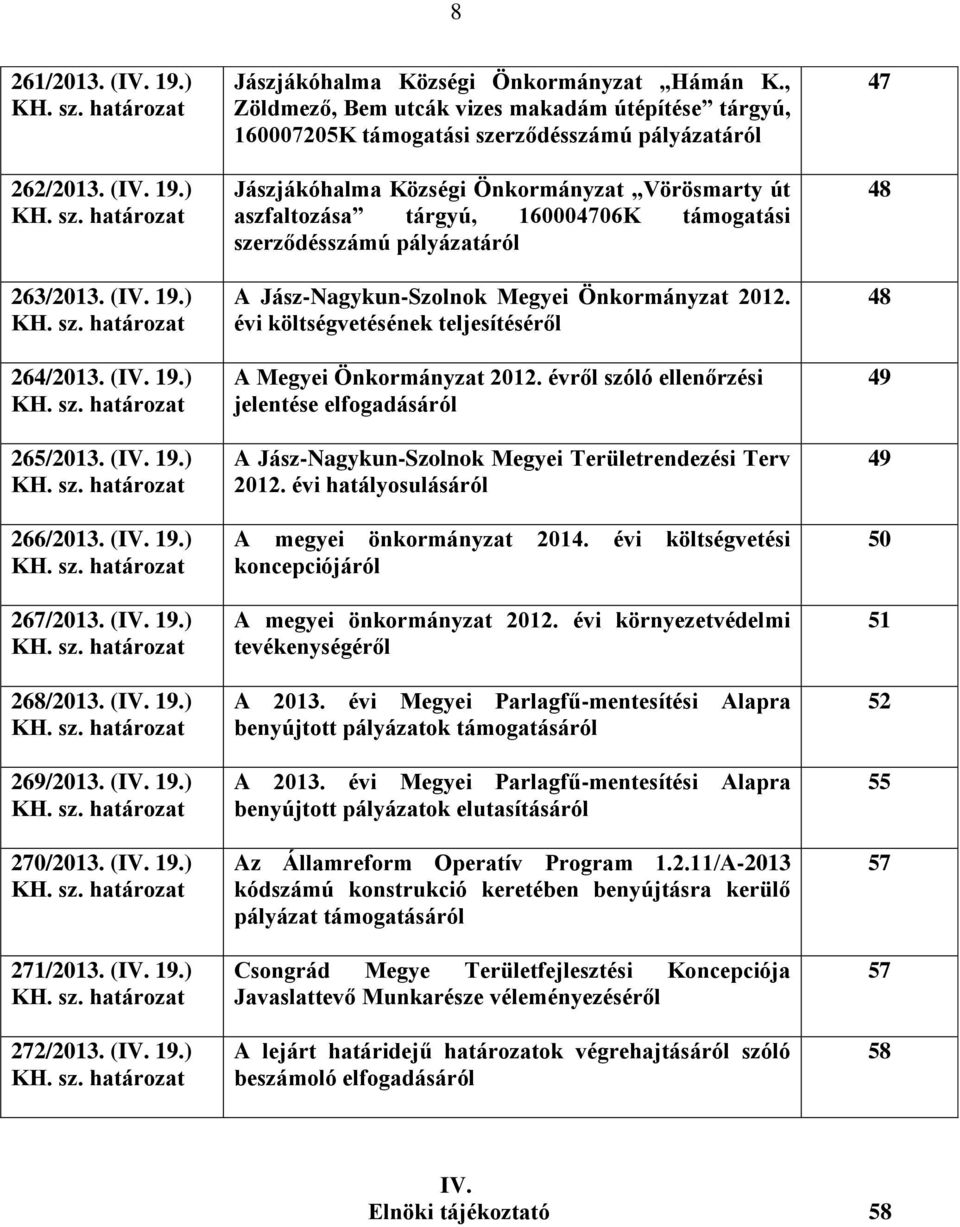 , Zöldmező, Bem utcák vizes makadám útépítése tárgyú, 160007205K támogatási szerződésszámú pályázatáról Jászjákóhalma Községi Önkormányzat Vörösmarty út aszfaltozása tárgyú, 160004706K támogatási