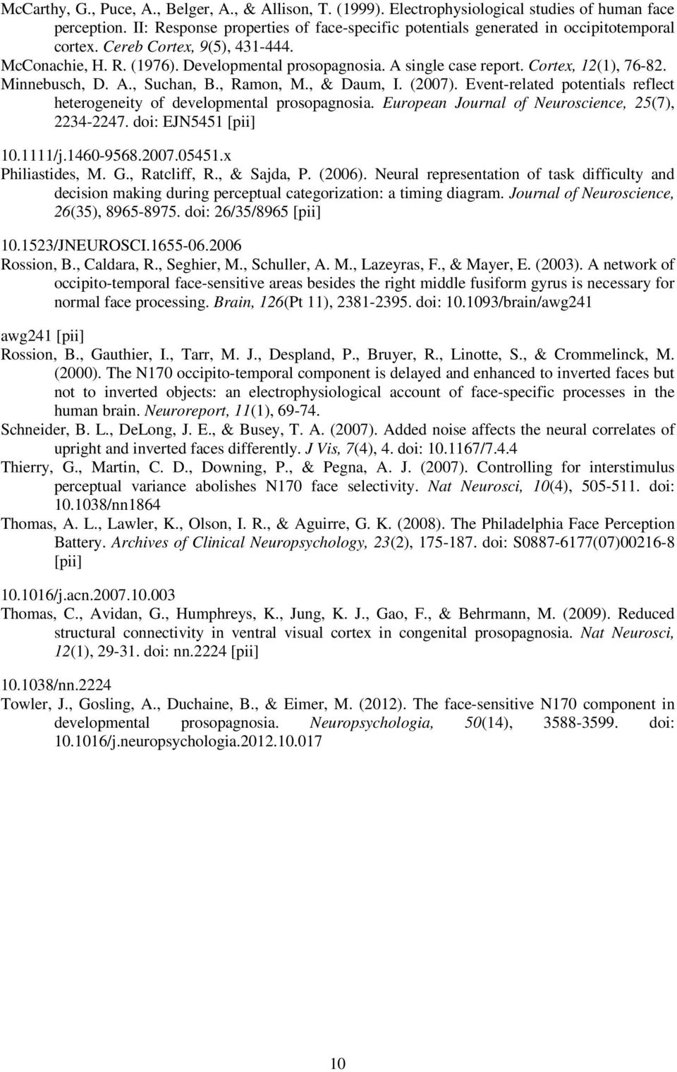 Cortex, 12(1), 76-82. Minnebusch, D. A., Suchan, B., Ramon, M., & Daum, I. (2007). Event-related potentials reflect heterogeneity of developmental prosopagnosia.