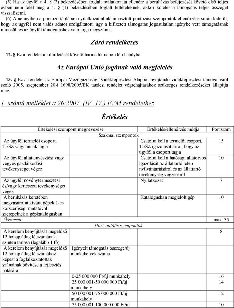 (6) Amennyiben a pontozó táblában nyilatkozattal alátámasztott pontozási szempontok ellenőrzése során kiderül, hogy az ügyfél nem valós adatot szolgáltatott, úgy a kifizetett támogatás jogosulatlan