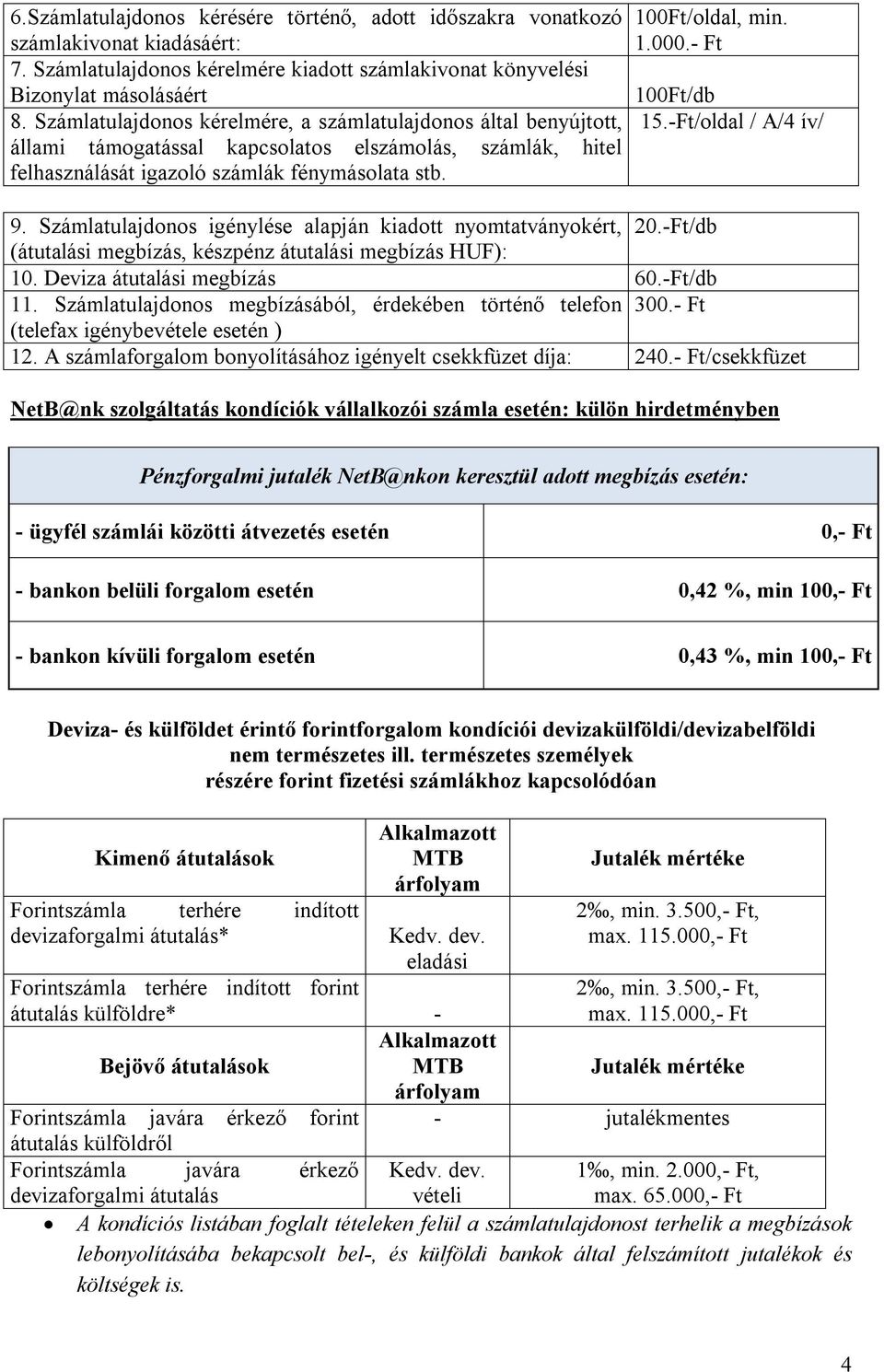 -Ft/oldal / A/4 ív/ állami támogatással kapcsolatos elszámolás, számlák, hitel felhasználását igazoló számlák fénymásolata stb. 9. Számlatulajdonos igénylése alapján kiadott nyomtatványokért, 20.