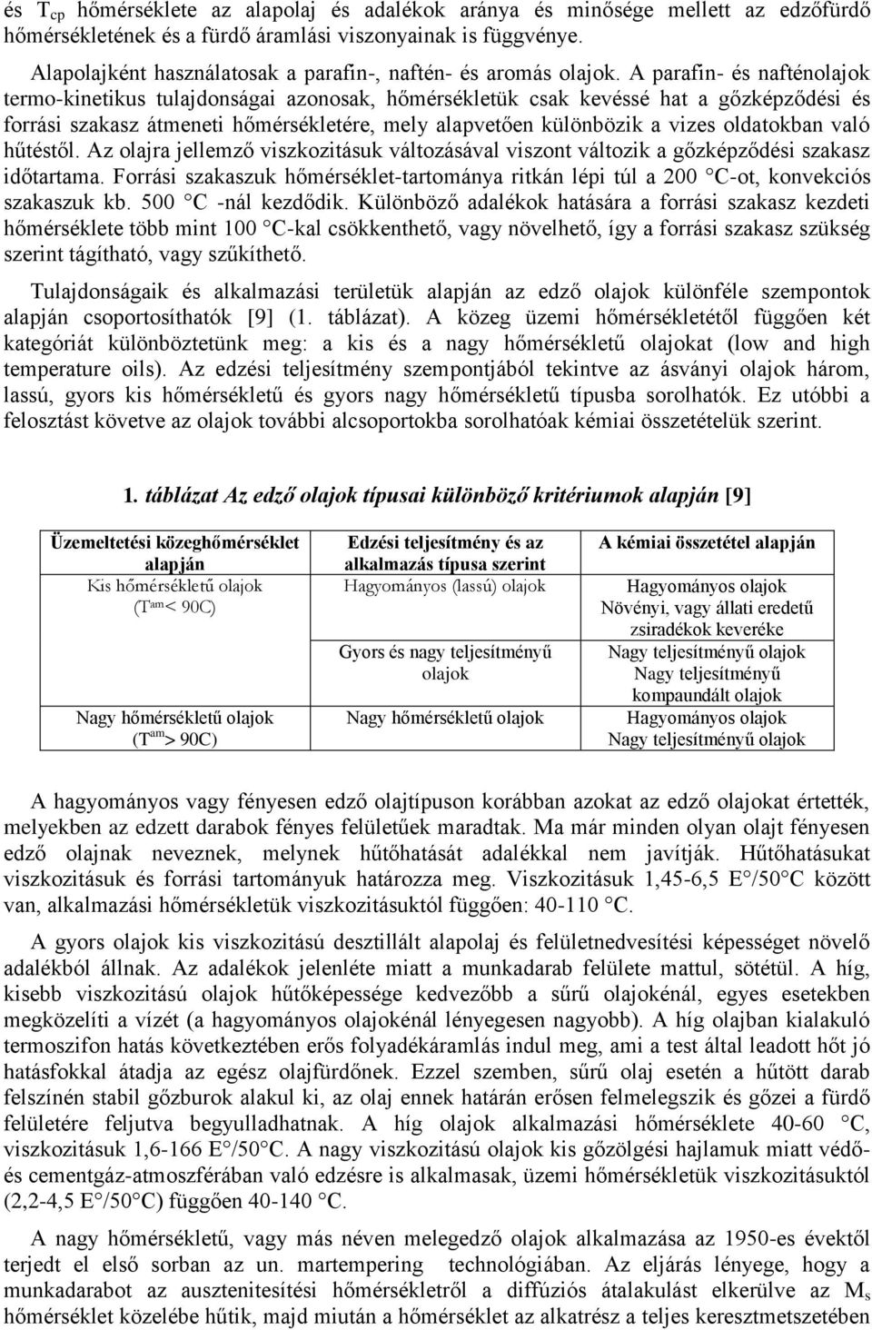 A parafin- és nafténolajok termo-kinetikus tulajdonságai azonosak, hőmérsékletük csak kevéssé hat a gőzképződési és forrási szakasz átmeneti hőmérsékletére, mely alapvetően különbözik a vizes