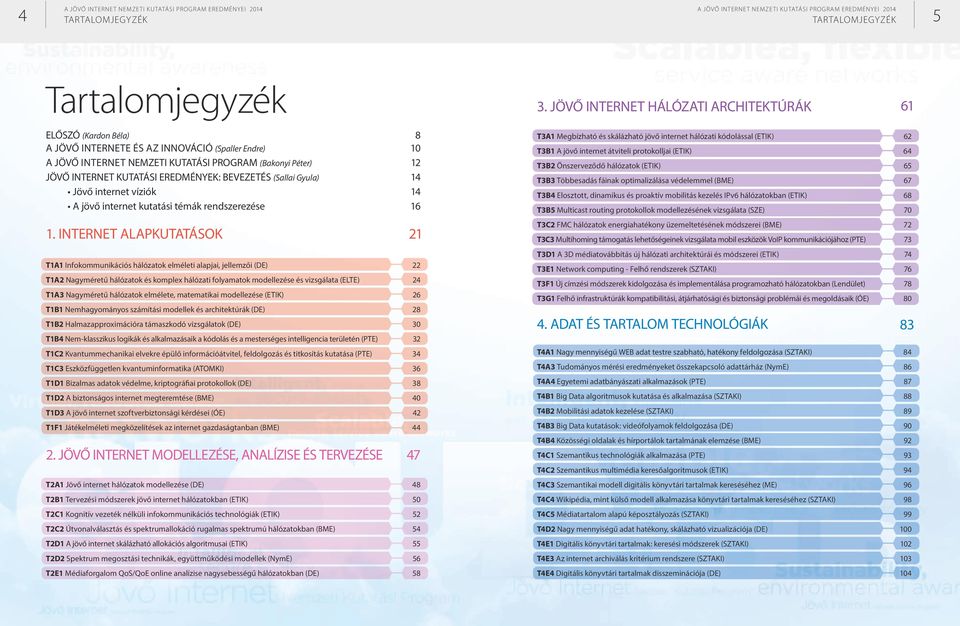 INTERNET ALAPKUTATÁSOK T1A1 Infokommunikációs hálózatok elméleti alapjai, jellemzői (DE) 22 T1A2 Nagyméretű hálózatok és komplex hálózati folyamatok modellezése és vizsgálata (ELTE) 24 T1A3