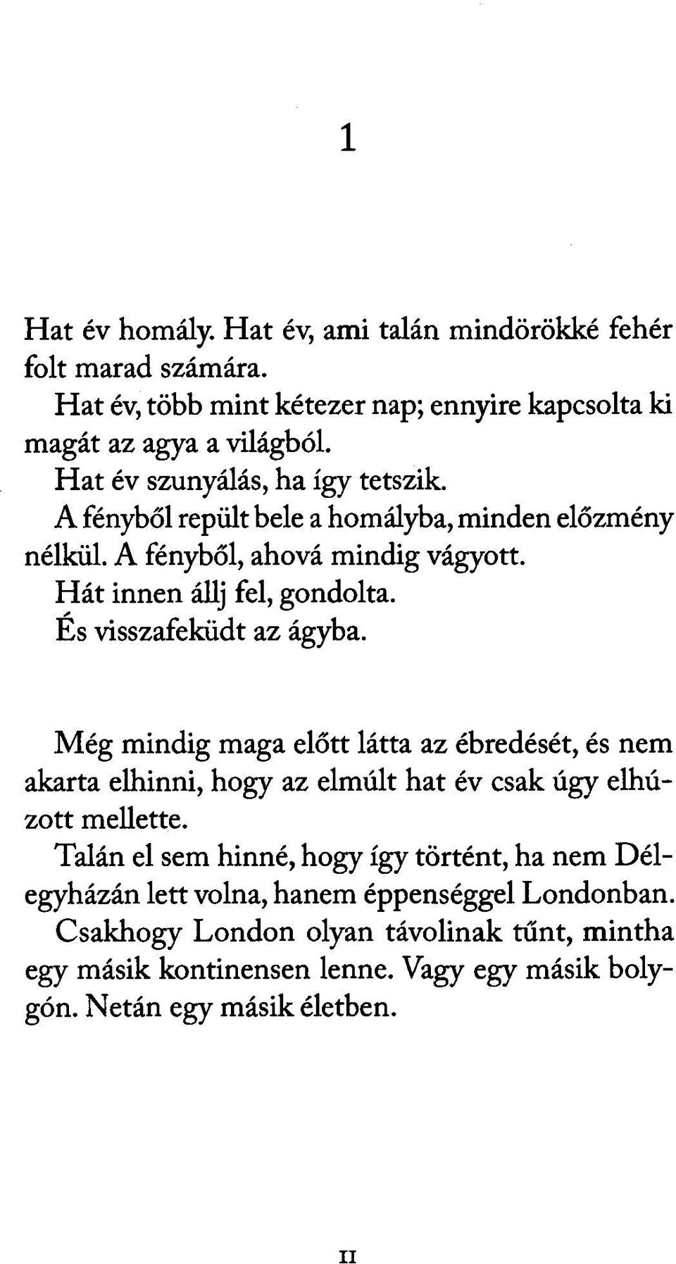 És visszafeküdt az ágyba. Még mindig maga előtt látta az ébredését, és nem akarta elhinni, hogy az elmúlt hat év csak úgy elhúzott mellette.