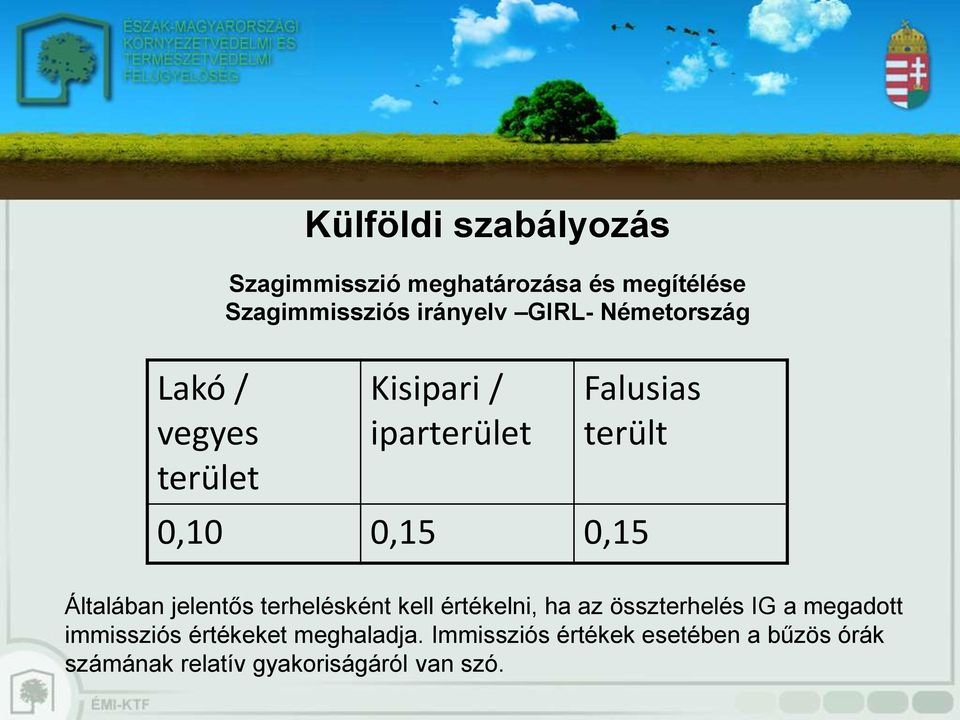 Általában jelentős terhelésként kell értékelni, ha az összterhelés IG a megadott immissziós