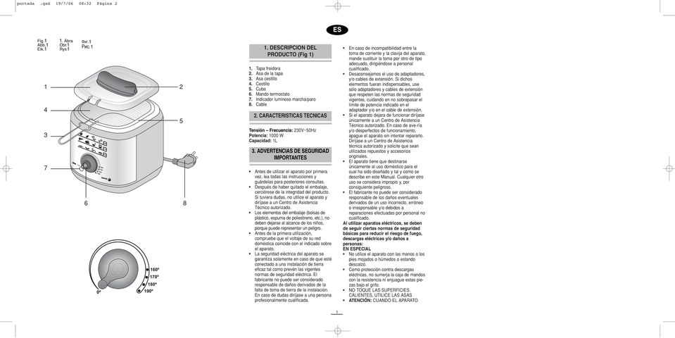 ADVERTENCIAS DE SEGURIDAD IMPORTANTES Antes de utilizar el aparato por primera vez, lea todas las instrucciones y guárdelas para posteriores consultas.