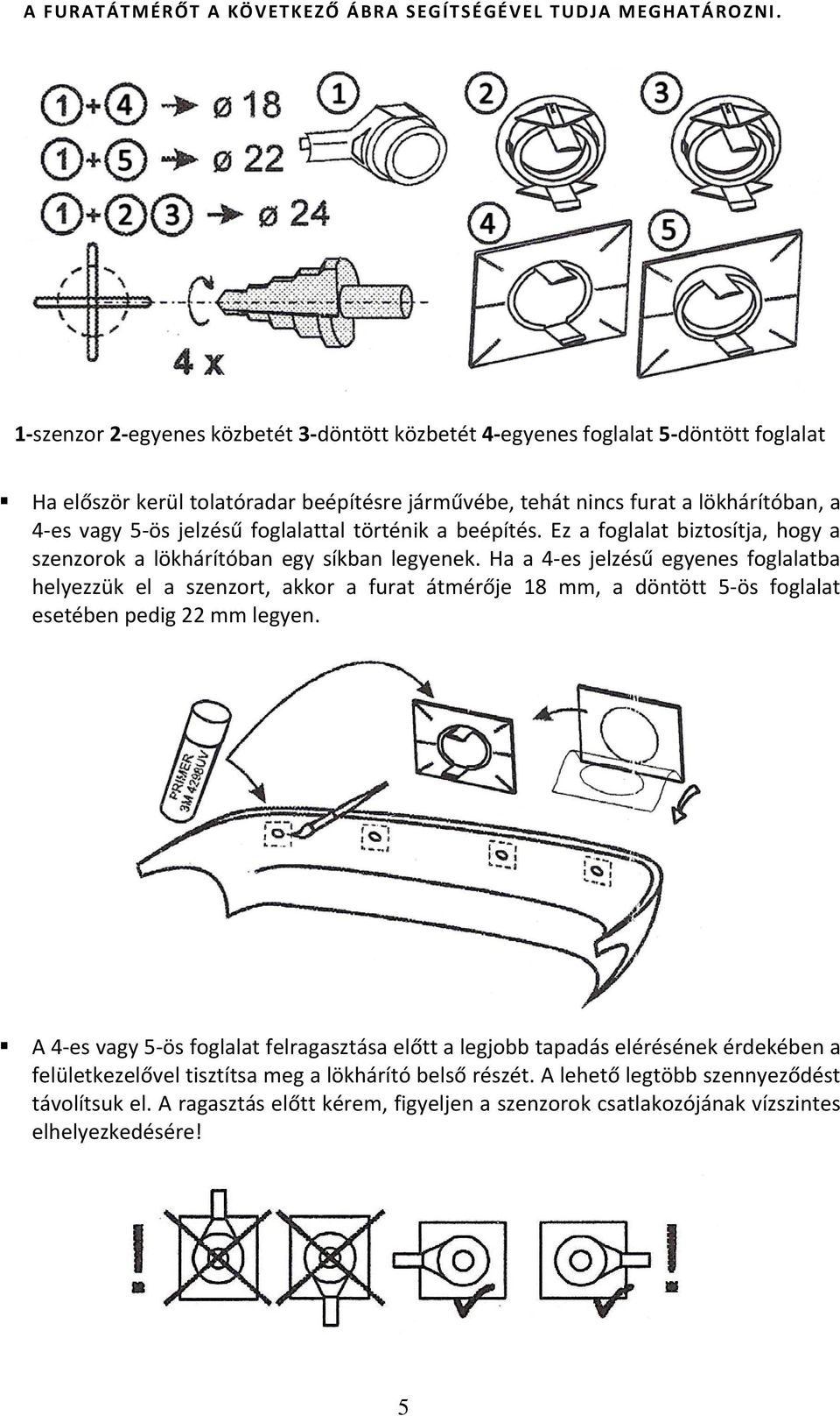 foglalattal történik a beépítés. Ez a foglalat biztosítja, hogy a szenzorok a lökhárítóban egy síkban legyenek.