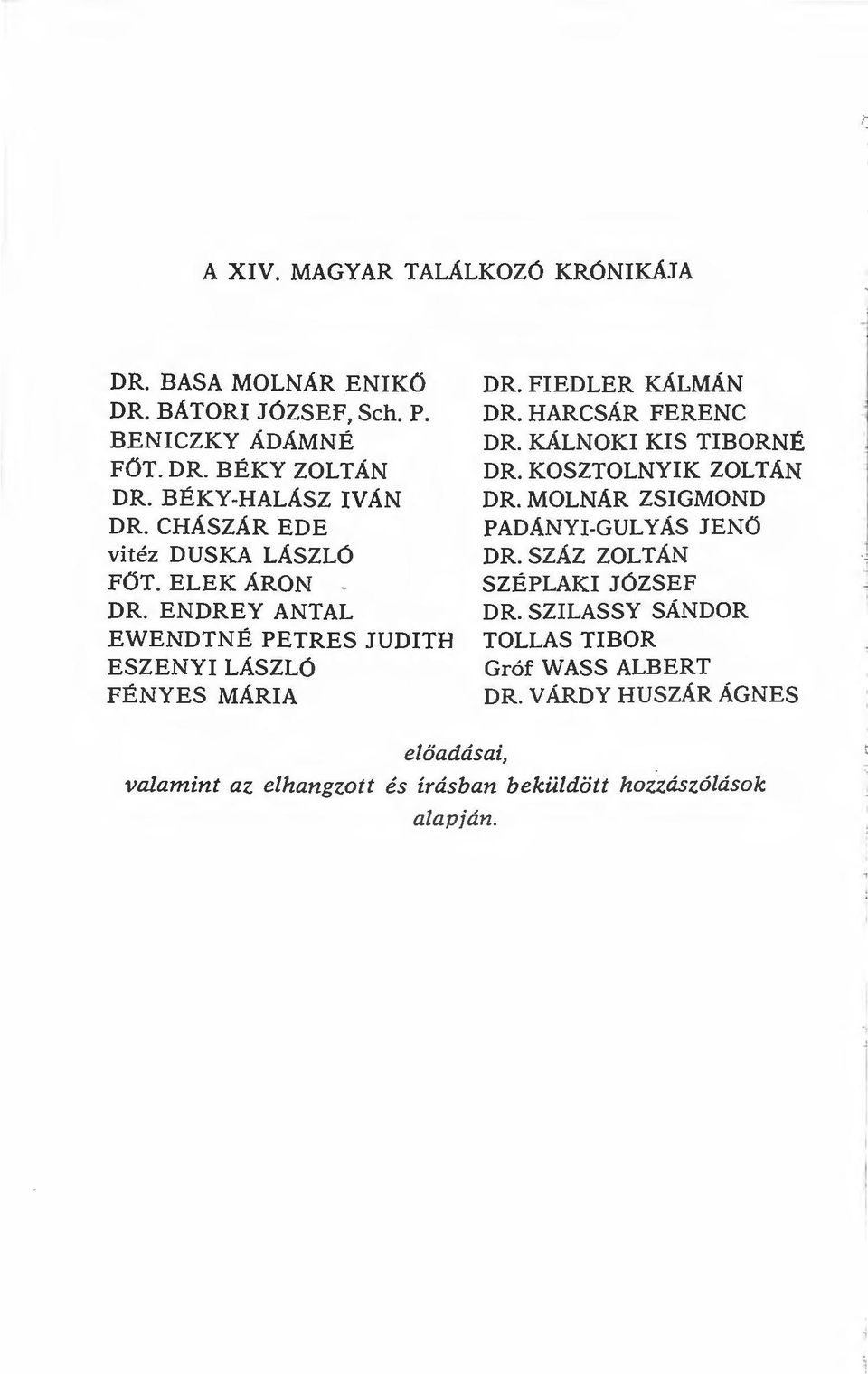 FIEDLER KÁLMÁN DR. HARCSÁR FERENC DR. KÁLNOKI KIS TIBORNÉ DR. KOSZTOLNYIK ZOLTAN DR. MOLNAR ZSIGMOND PADÁNYI~ULYÁSJENÖ DR.