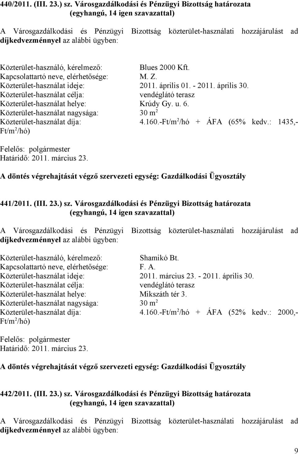-Ft/m 2 /hó + ÁFA (65% kedv.: 1435,- Ft/m 2 /hó) 441/2011. (III. 23.) sz.