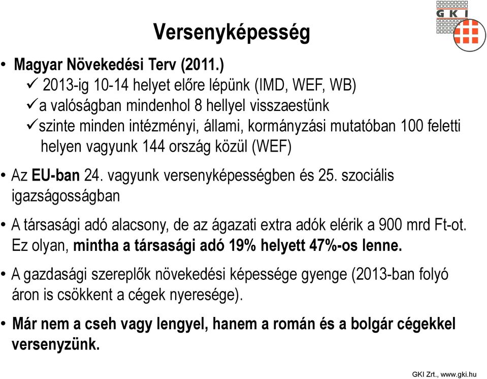 feletti helyen vagyunk 144 ország közül (WEF) Az EU-ban 24. vagyunk versenyképességben és 25.