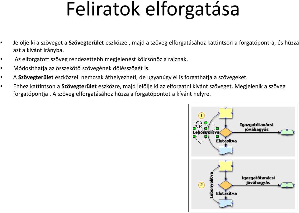 A Szövegterület eszközzel nemcsak áthelyezheti, de ugyanúgy el is forgathatja a szövegeket.