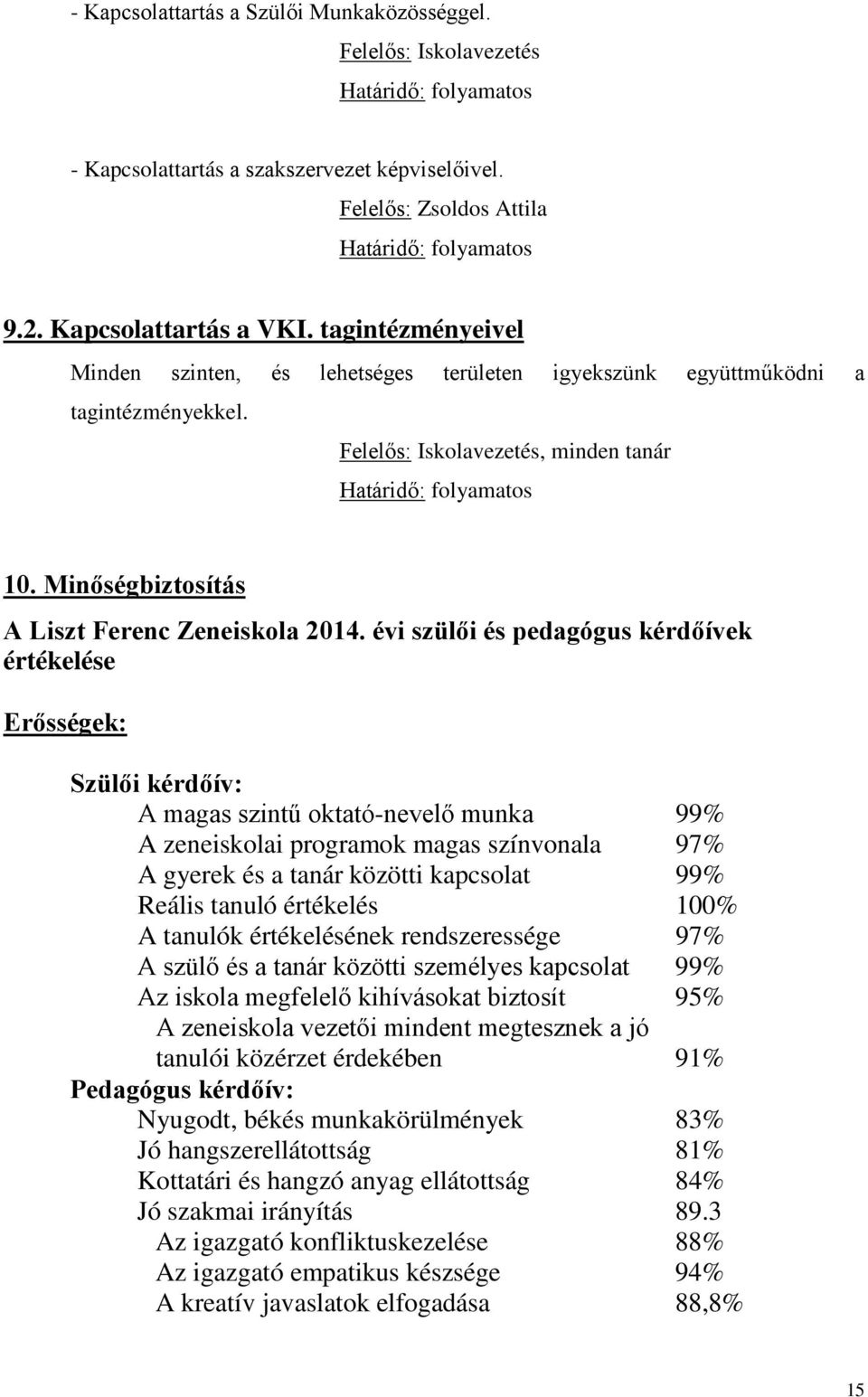 Minőségbiztosítás A Liszt Ferenc Zeneiskola 2014.