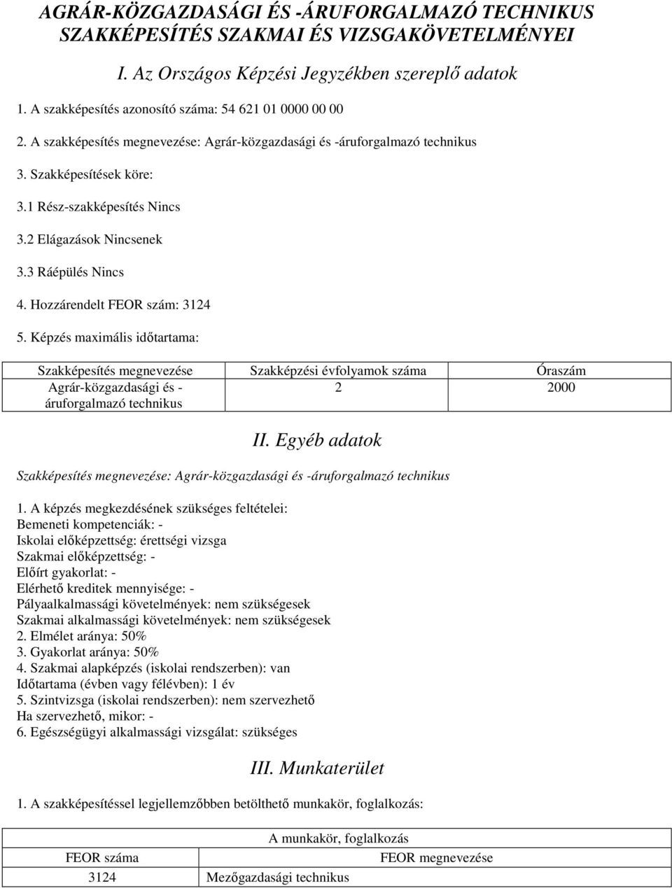 2 Elágazások Nincsenek 3.3 Ráépülés Nincs 4. Hozzárendelt FEOR szám: 3124 5.