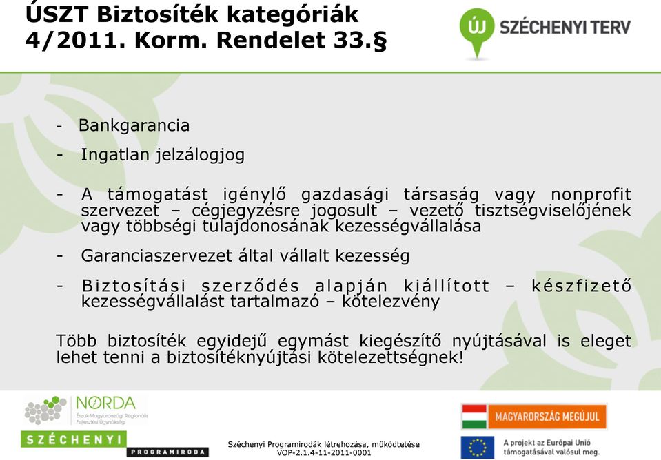 vezető tisztségviselőjének vagy többségi tulajdonosának kezességvállalása - Garanciaszervezet által vállalt kezesség -