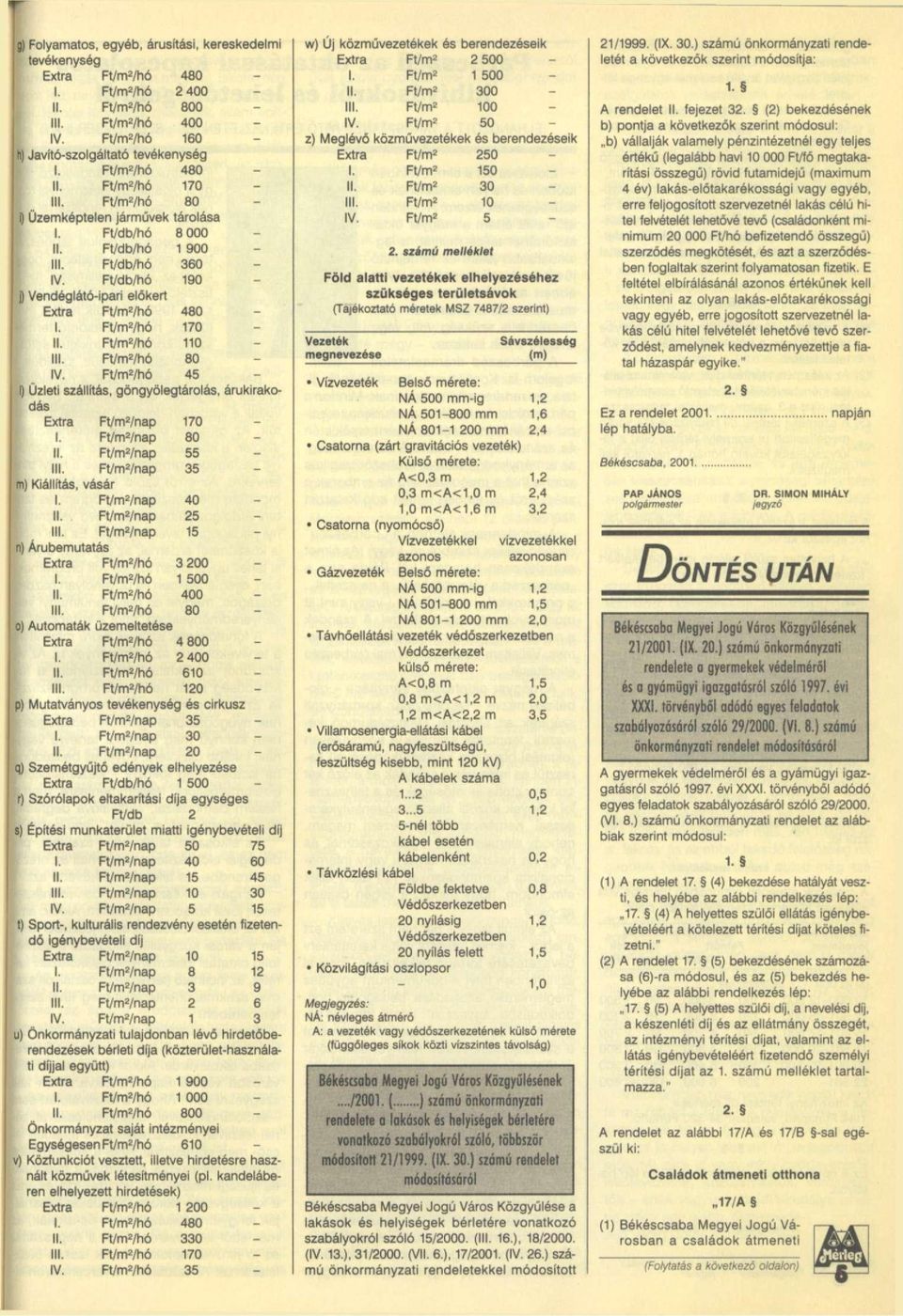 Ft/db/hó 190 j) Vendéglátóipari előkert Extra Ft/m 2 /hó 480 1. Ft/m 2 /hó 170 II. Ft/m 2 /hó 110 III. Ft/m /hó 80 IV.