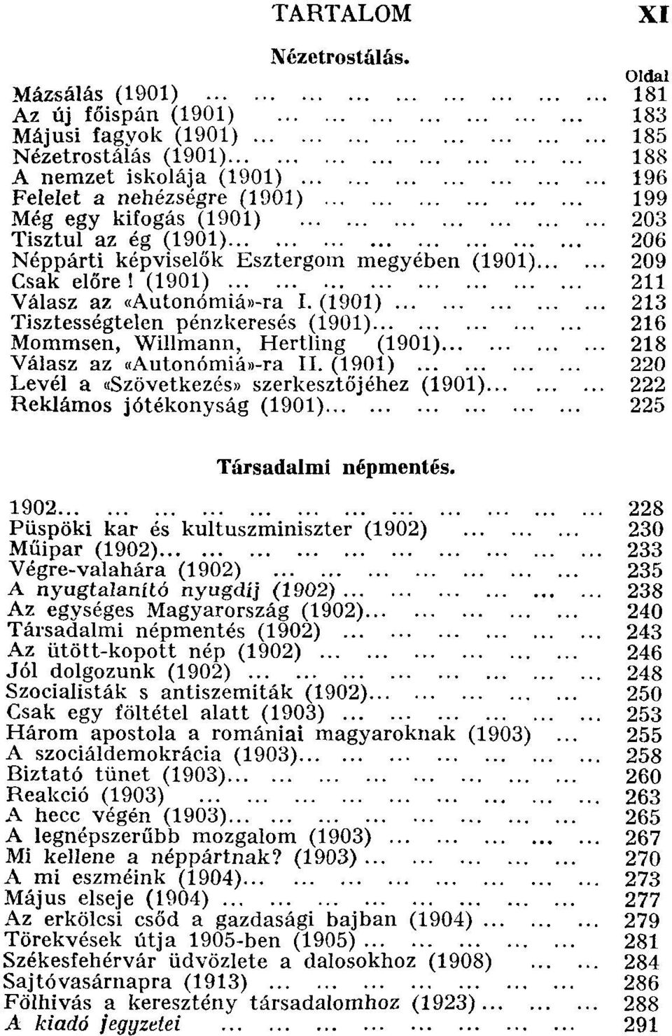 ég (1901) 206 Néppárti képviselők Esztergom megyében (1901) 209 Csak előre! (1901) 211 Válasz az «Autonómiá»-ra I.