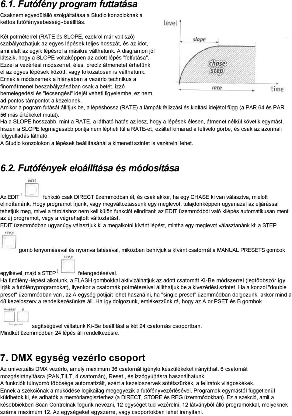 A diagramon jól látszik, hogy a SLOPE voltaképpen az adott lépés "felfutása". Ezzel a vezérlési módszerrel, éles, precíz átmenetet érhetünk el az egyes lépések között, vagy fokozatosan is válthatunk.