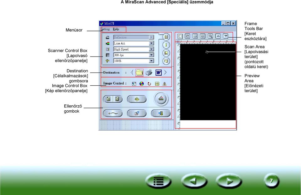 ellenőrzőpanelje] Frame Tools Bar [Keret eszköztára] Scan Area [Lapolvasási