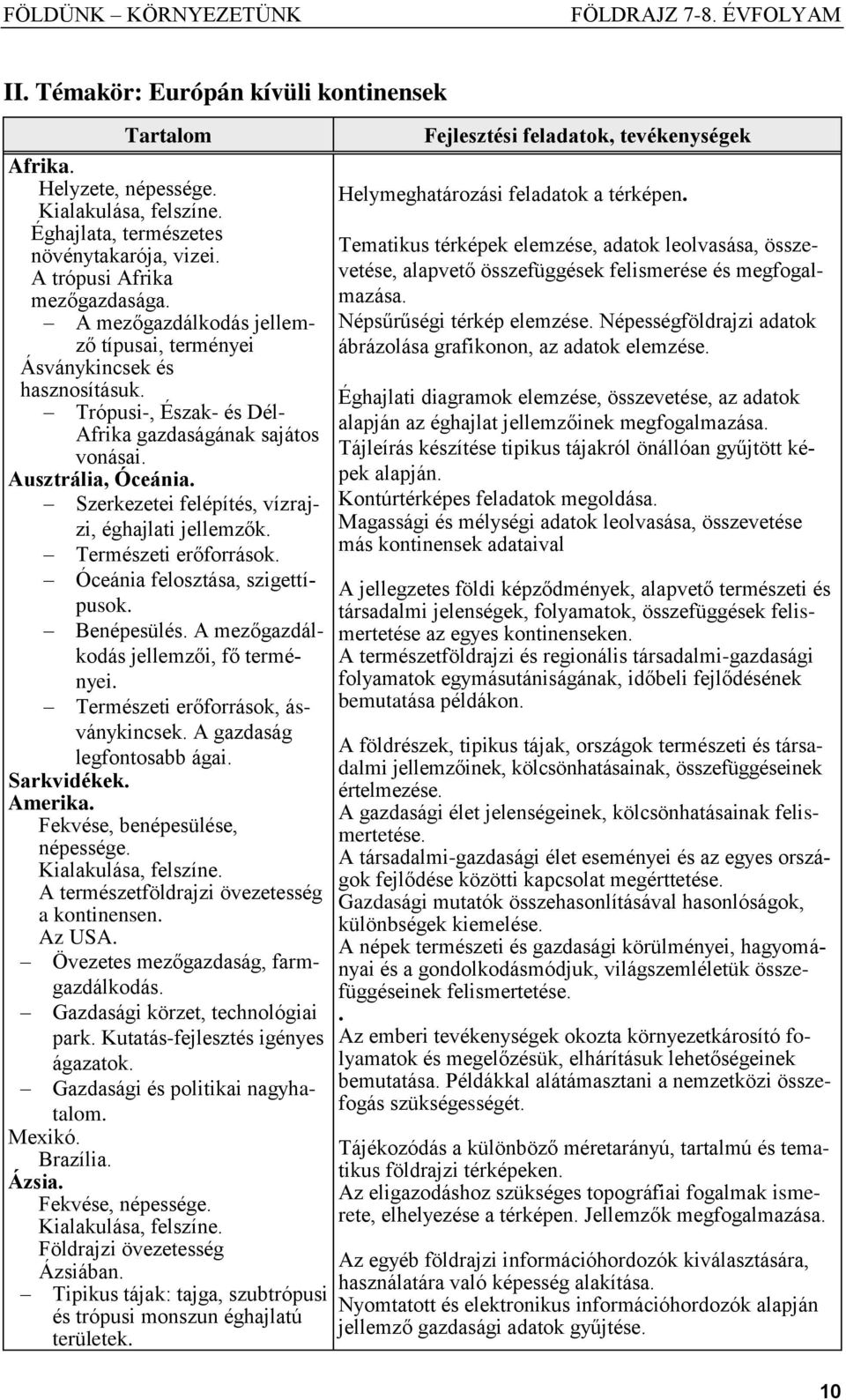 Szerkezetei felépítés, vízrajzi, éghajlati jellemzők. Természeti erőforrások. Óceánia felosztása, szigettípusok. Benépesülés. A mezőgazdálkodás jellemzői, fő terményei.